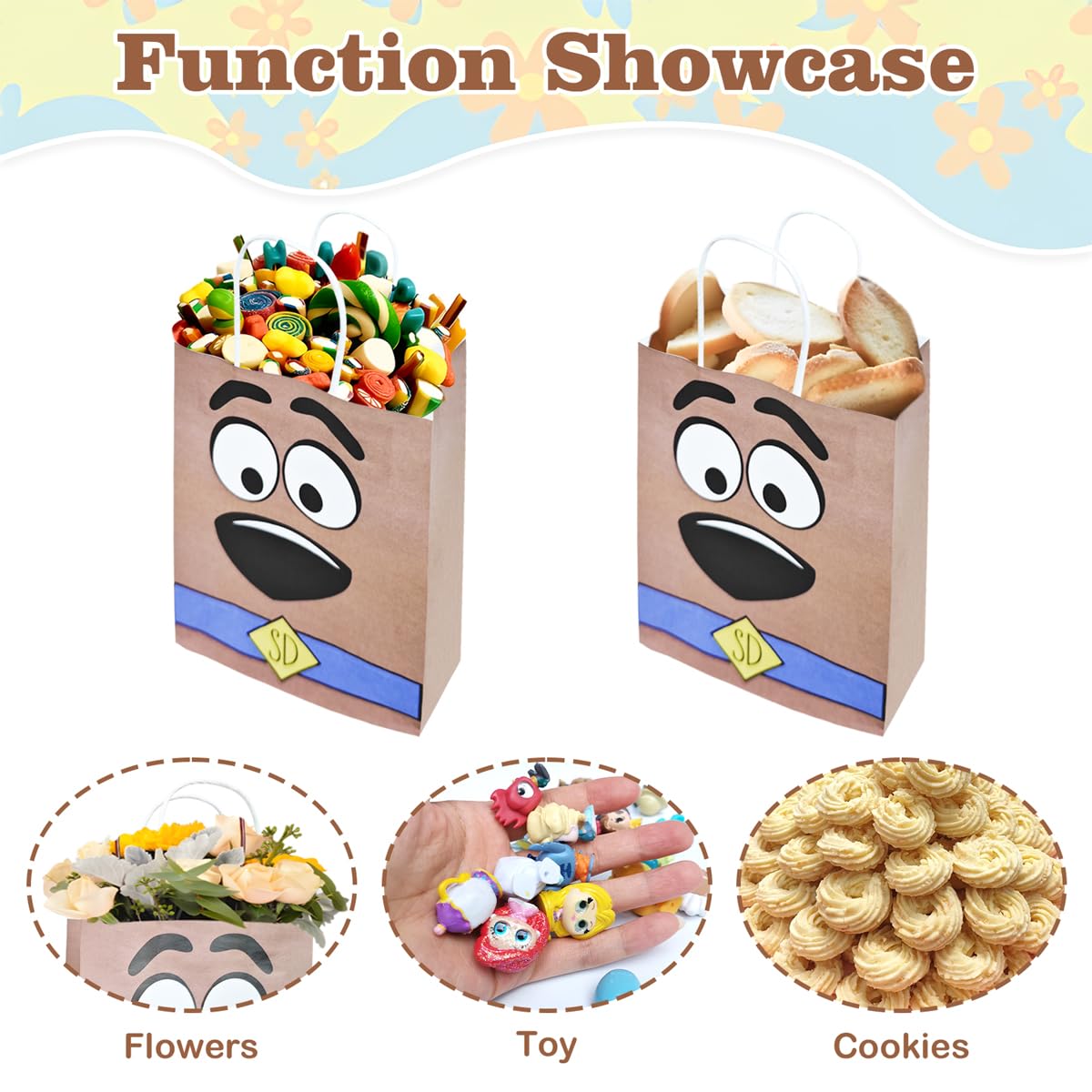 12 Pack Cute Cartoon Themed Dog Party Favor Bags with Handles - Brown Birthday Goodie Bags for Kids, Boys & Girls | Perfect for Dog-Themed Birthday Parties, Puppy Baby Showers & Pet Celebration Events