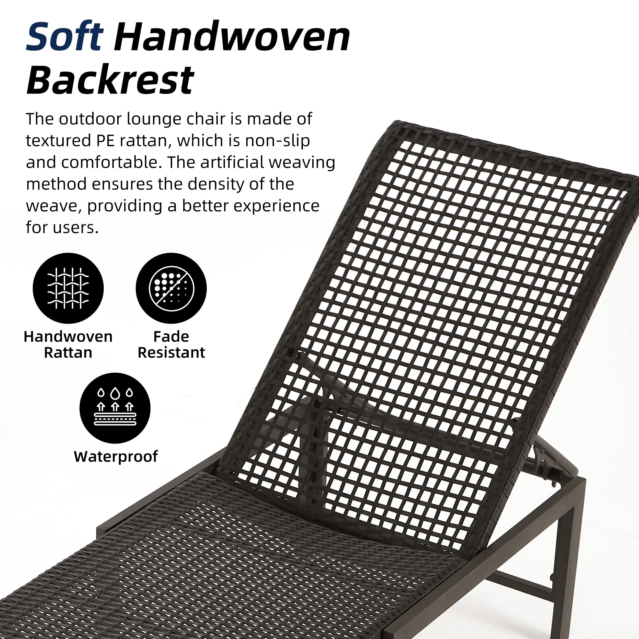 Outdoor Chaise Lounge Chairs Set of 2 - Hand-Woven Rattan with Adjustable Aluminum Frame (5 Positions) - Waterproof Patio Furniture for Poolside, Deck, Beach & Backyard - Dark Grey Modern Design - Perfect for Sunbathing, Relaxing & Outdoor Lounging