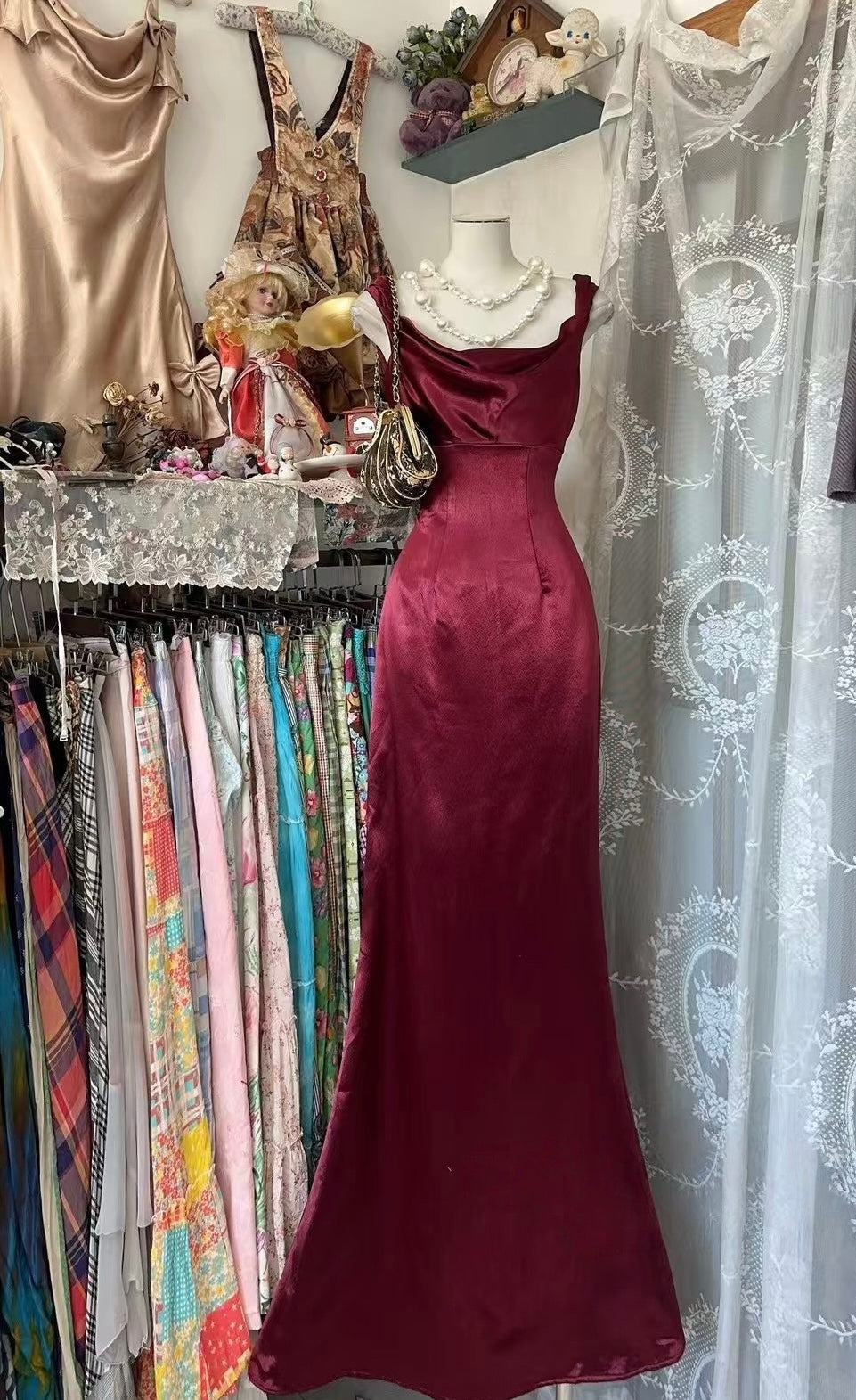 Elegant Burgundy Mermaid Satin Prom Dress Vintage Evening Gown J6946 for Homecoming, Wedding, Party & Special Occasions