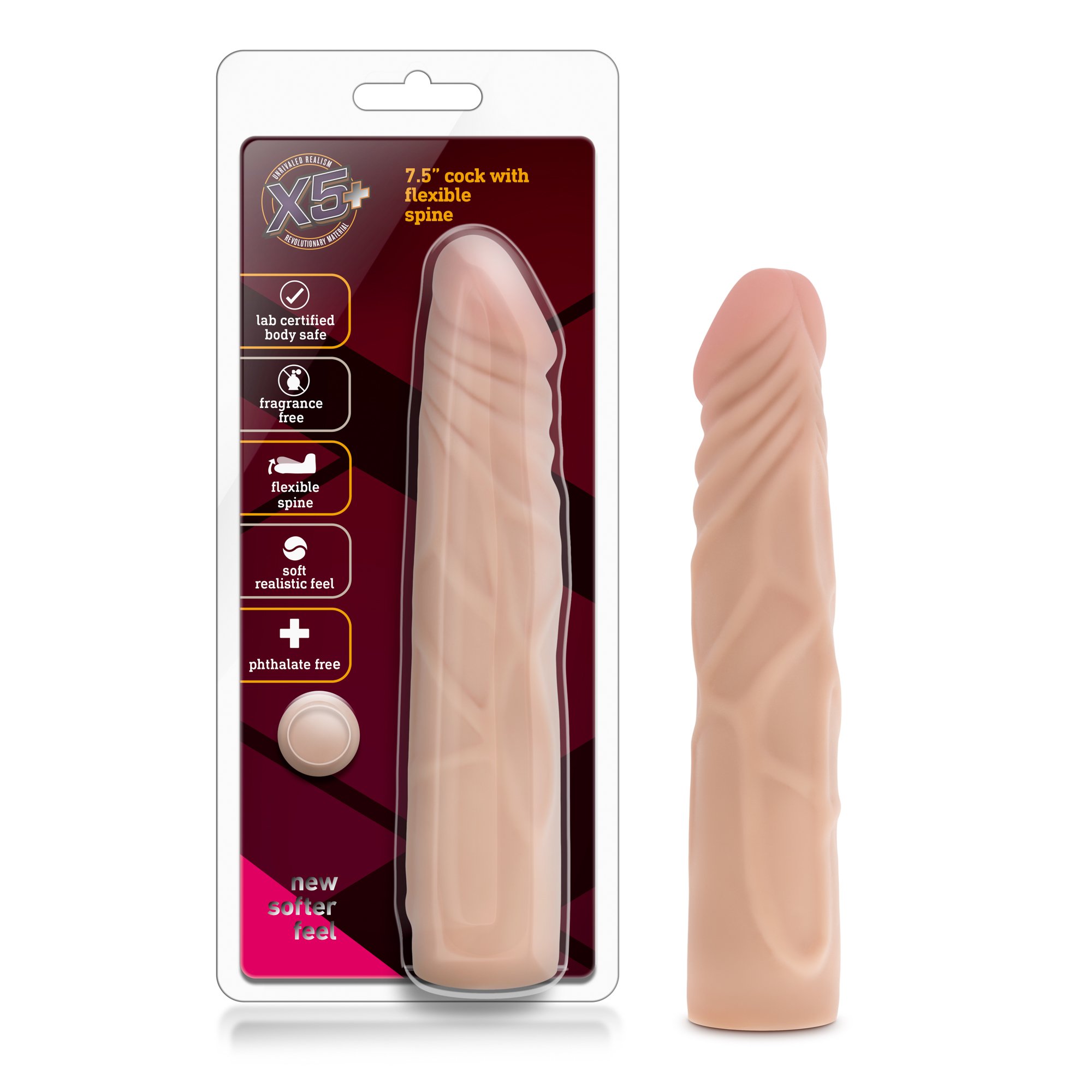 Blush Novelties X5 Plus Realistic Silicone Dildo - 7.5 Inch Flexible & Bendable Adult Sex Toy - Soft Body-Safe Material for Solo Play & Couples Use - Perfect for Beginners & Experienced Users - Bedroom & Travel Essential