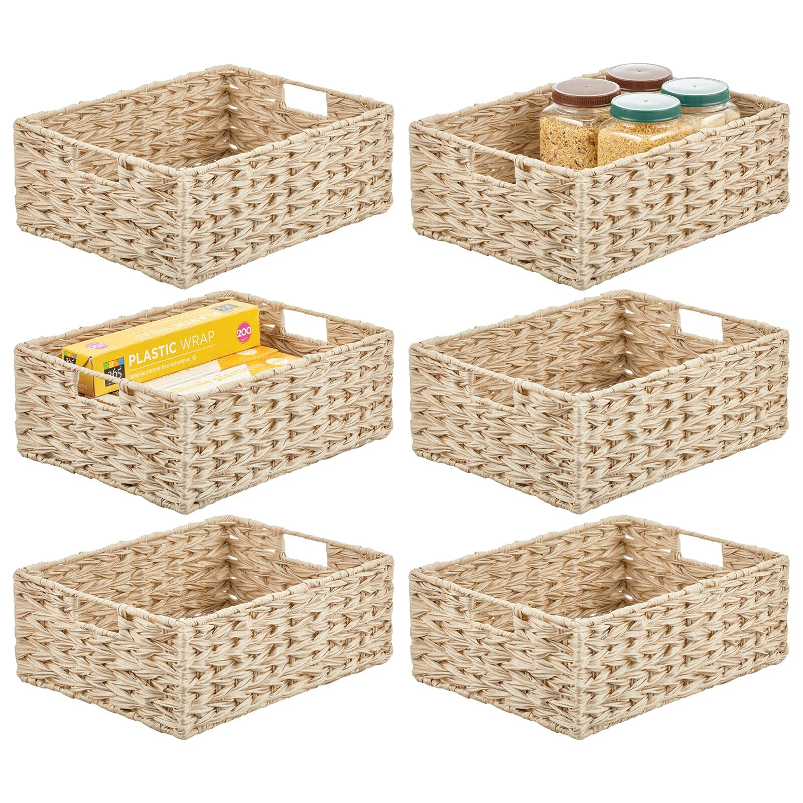 mDesign 6-Pack Storage Baskets Set - Woven Fabric Organizer Bins for Bathroom, Bedroom & Closet - Perfect for Clothes, Shoes & Accessories - Cream Beige Home Organization Solution (Great for Shelves, Underbed & Laundry Room Storage)
