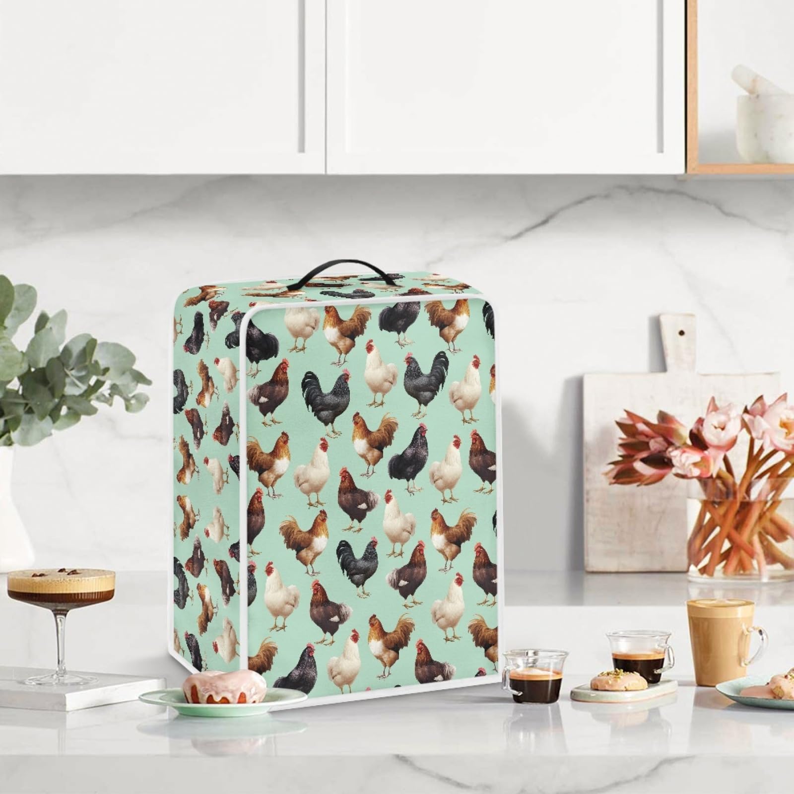 GLENLCWE Rooster Print Dust Cover for Coffee Makers, Blenders & Mixers - Protective Appliance Cover with Top Handle | Dust Protection for Kitchen Countertops & Small Appliances