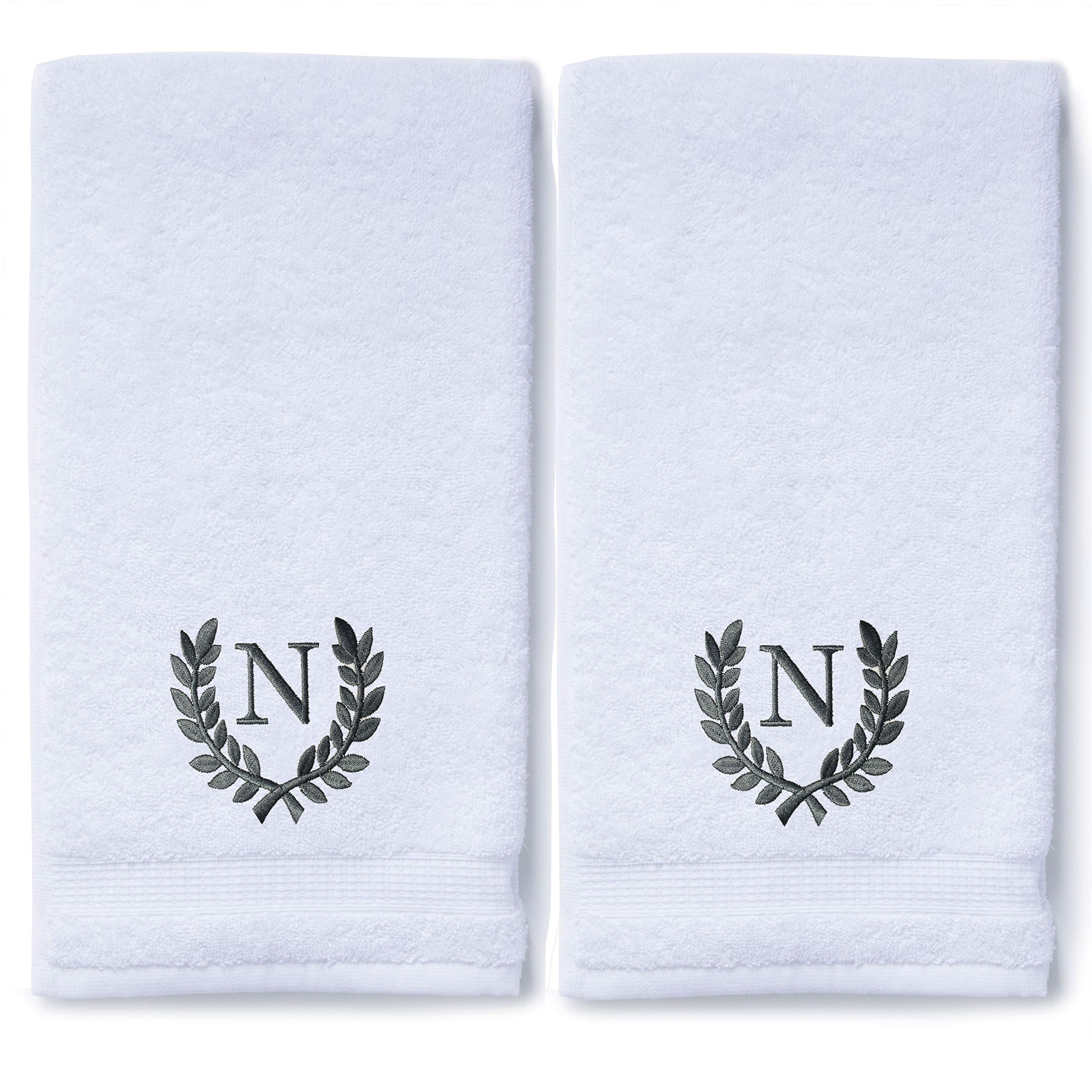 Personalized Monogrammed Hand Towels Set of 2 - Luxury Turkish Cotton 16x30 Inch for Bathroom, Kitchen & Spa | Custom Wedding Bridal Gift with Roman Font | Oversized Decorative Towels for Home, Makeup & Guest Use