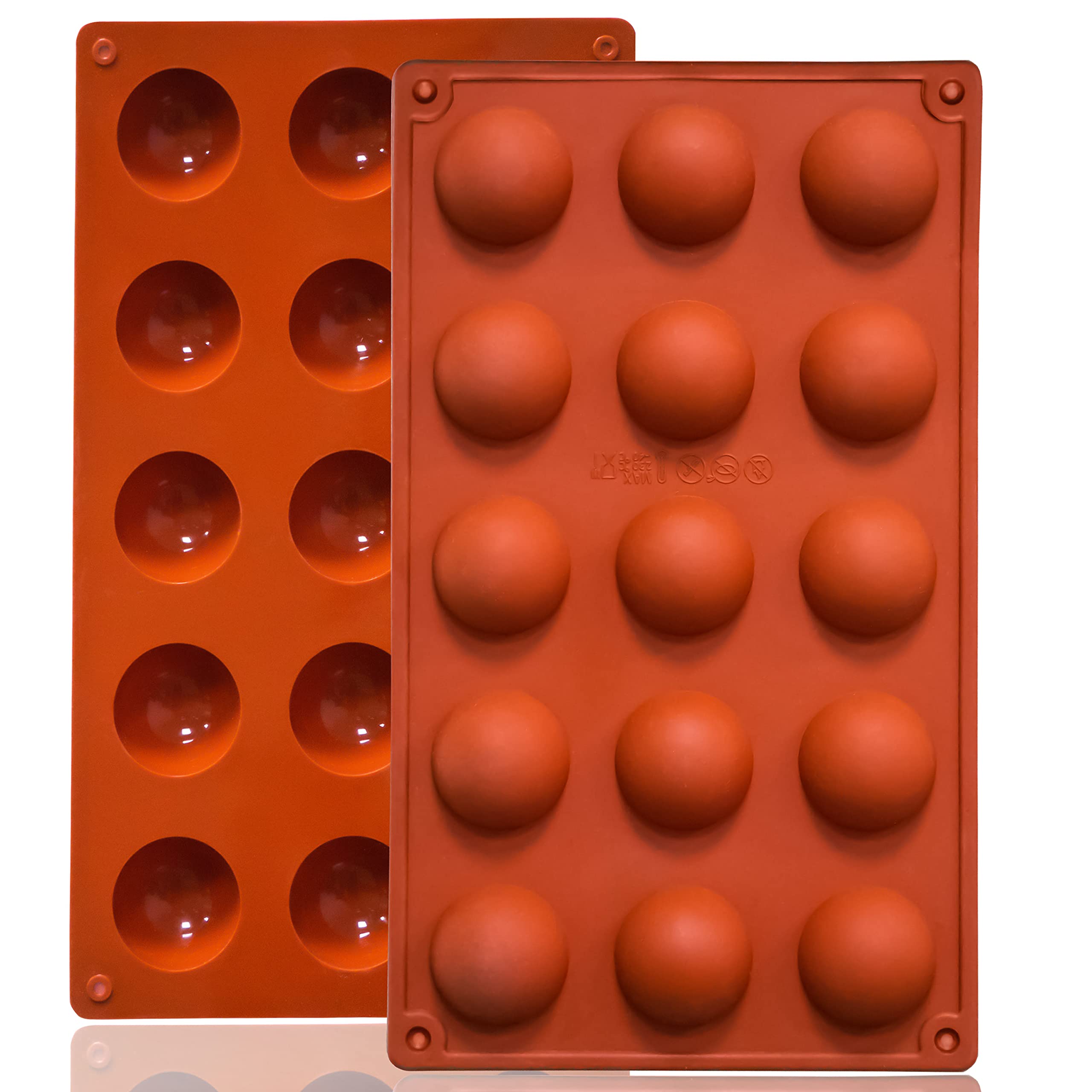 2 Pack Small 15-Cavity Semi Sphere Silicone Molds - Non-Stick Baking Molds for Jelly, Chocolate & Cake - Perfect for DIY Desserts, Candy Making & Party Treats
