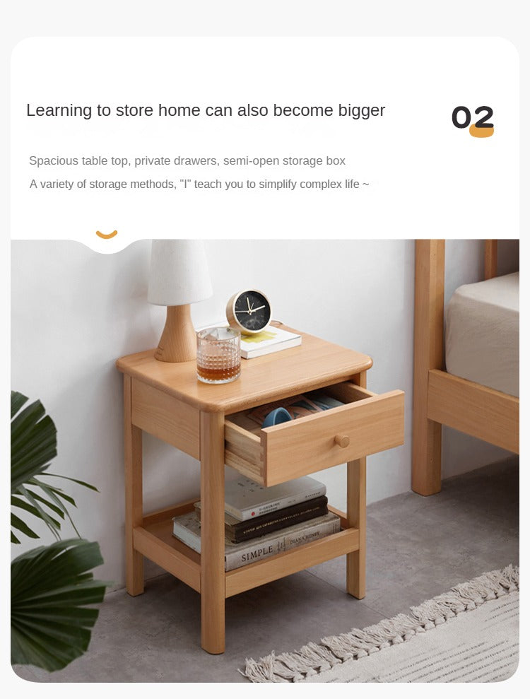 Solid Wood Nightstand - Beech & Pine Bedside Table for Bedroom, Modern & Rustic End Table with Storage Shelf - Perfect for Bedroom, Living Room, or Office