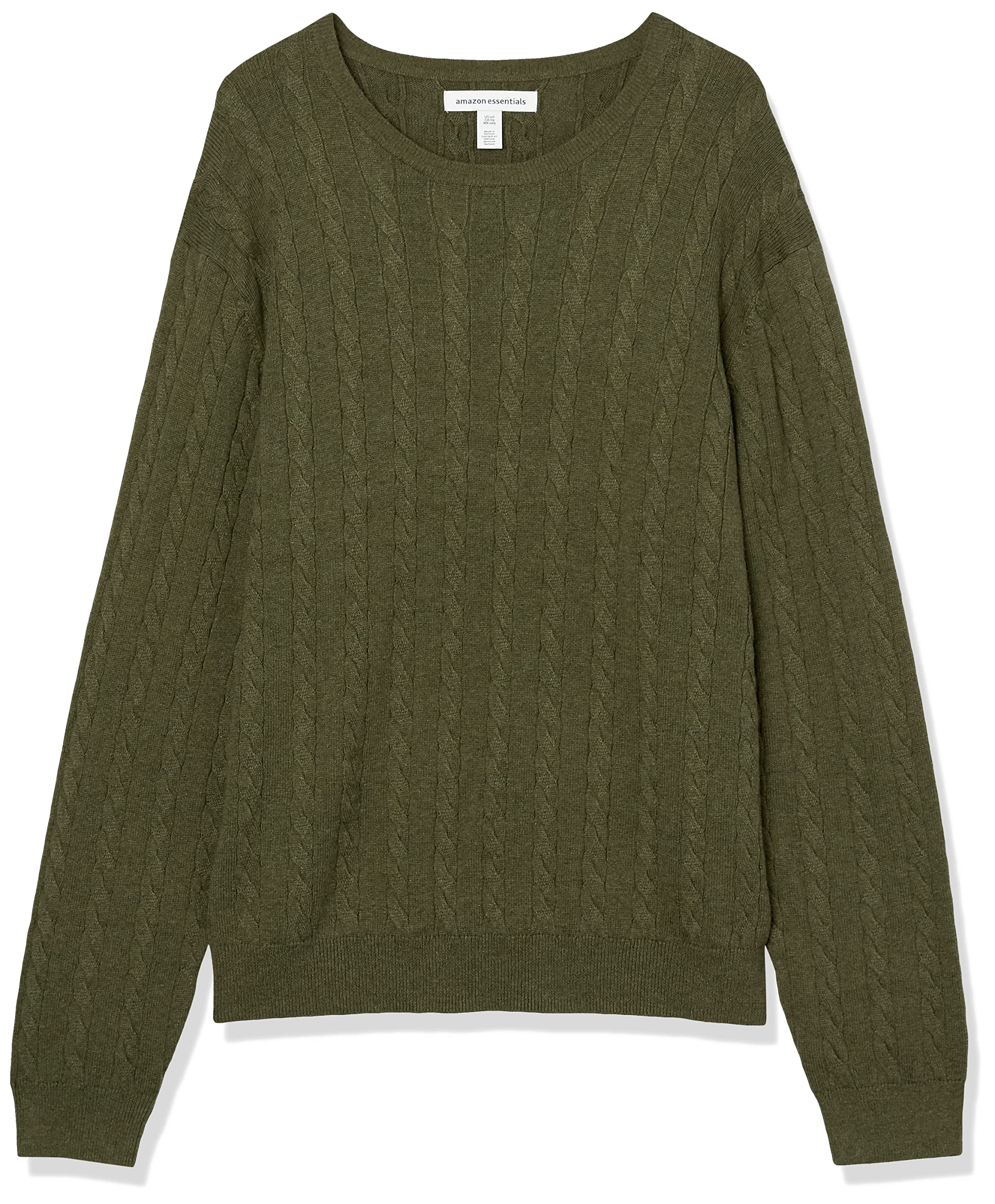 Amazon Essentials Men's Classic Cable Knit Cotton Crewneck Sweater - Soft & Warm Winter Pullover for Casual Wear, Office & Holiday Outfits