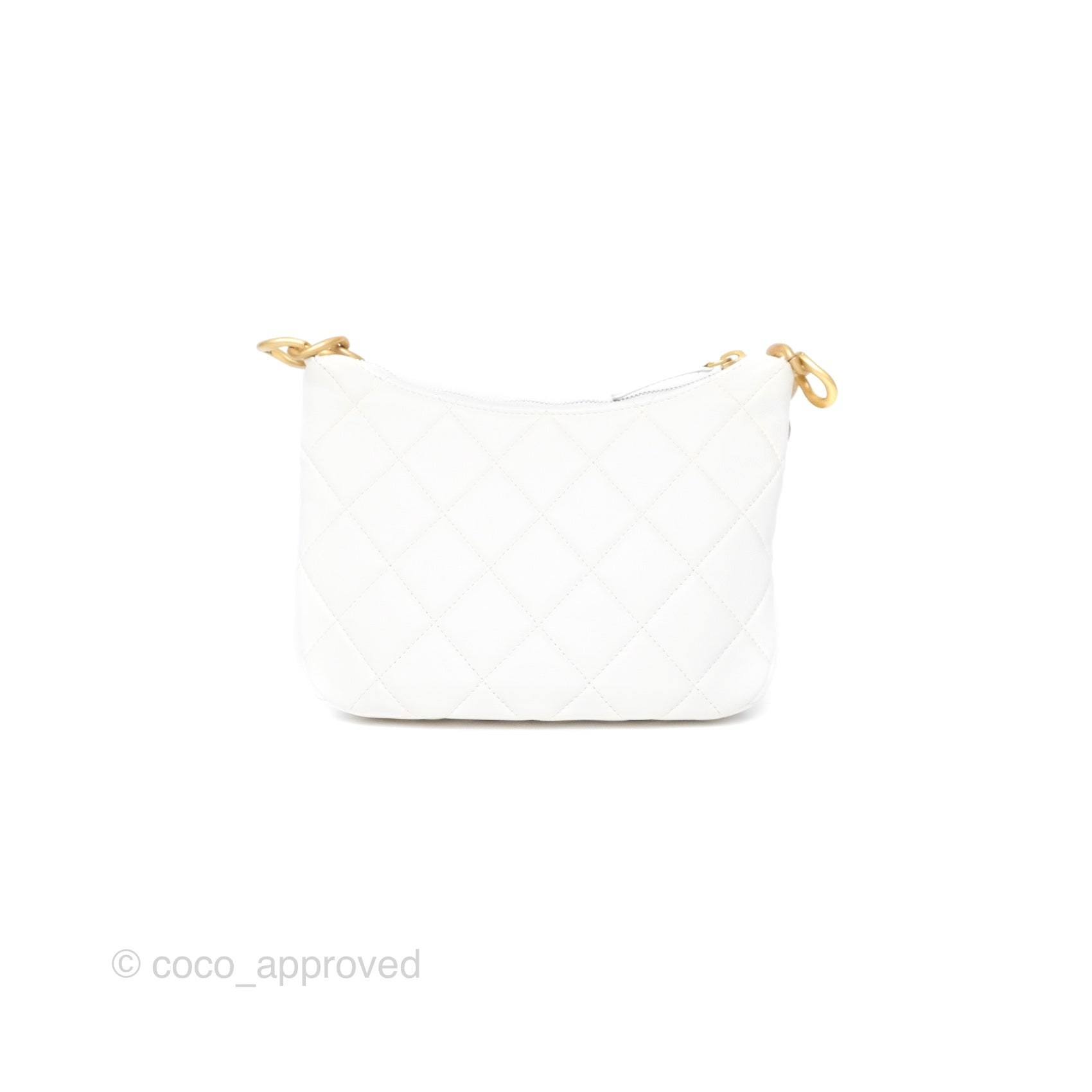 Chanel Quilted Lambskin Chain Hobo Bag in White with Aged Gold Hardware | Luxury Shoulder Bag for Women | Perfect for Parties, Weddings & Everyday Elegance