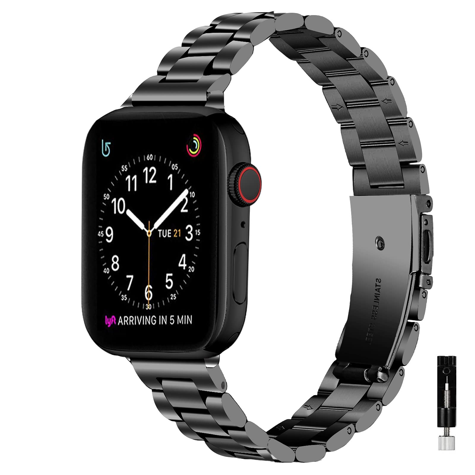 WIGERLON Slim Stainless Steel Apple Watch Band Compatible with Ultra 49mm, Series 8/7/6/5/4/3/2/1/SE - 38mm 40mm 42mm 44mm Sizes - Thin Metal iWatch Band for Women - Perfect for Workouts, Office & Everyday Wear