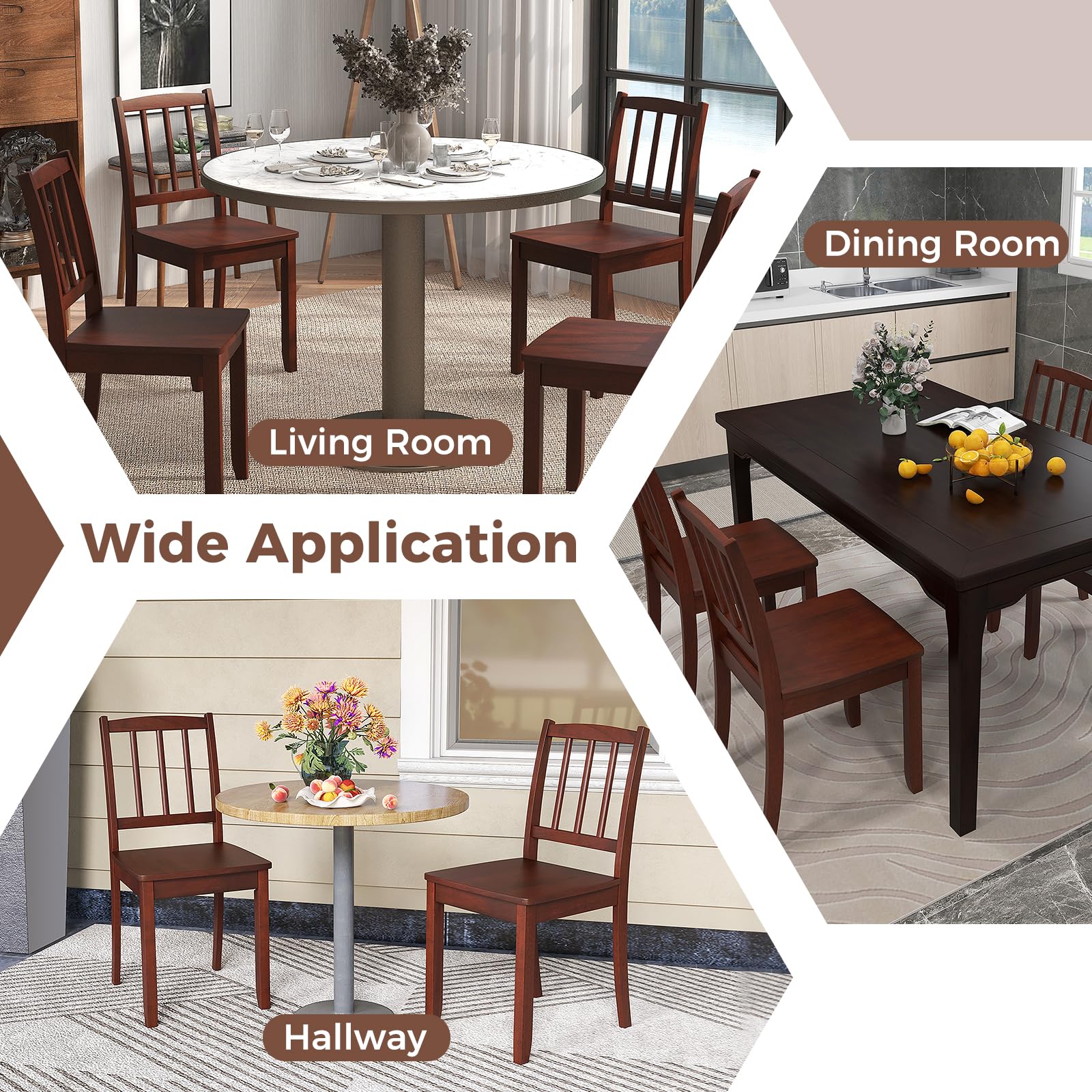 Giantex Farmhouse Dining Chairs Set of 4 - Modern Kitchen Chairs with Rubber Wood Legs & Curved Backrest - Ladder Back Diner Chairs for Dining Room, Kitchen, Study - 400 LBS Weight Capacity - Brown Wooden Side Chairs - Perfect for Farmhouse Decor, Small Spaces & Family Gatherings
