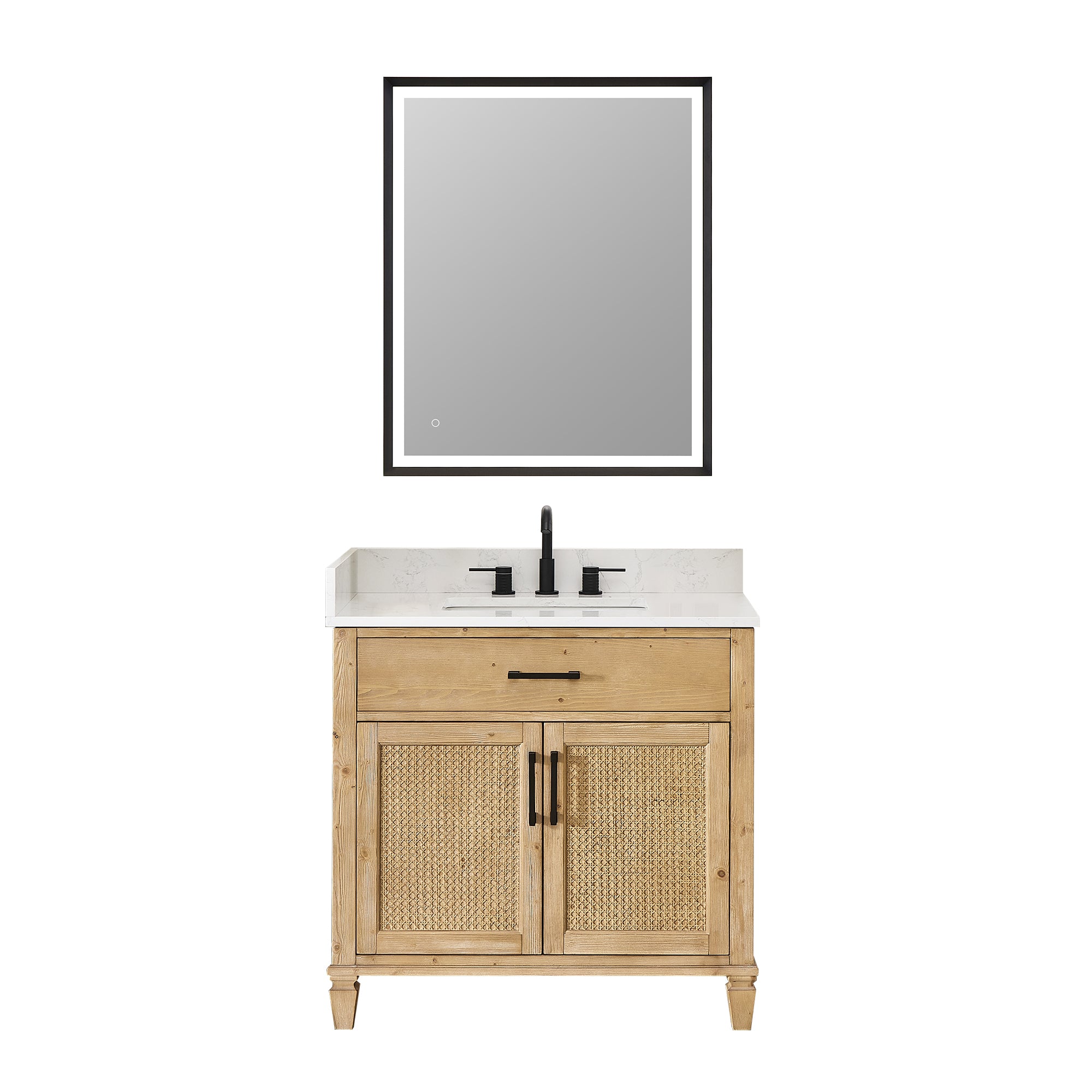 Salome Bathroom Vanity - Weathered Fir Wood with White Engineered Stone Countertop - Modern Farmhouse Style for Master Bath & Powder Room Remodel