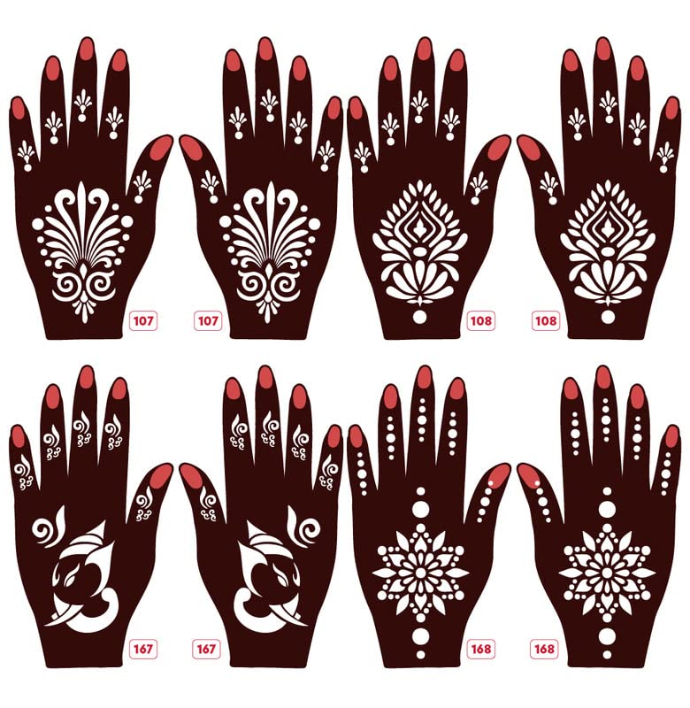 APCUTE 8-Piece Henna Stencil Kit for Hands - Reusable Mehandi Design Stickers for Women, Girls & Kids | Quick & Easy Temporary Tattoo Art | Perfect for Weddings, Festivals & DIY Body Art
