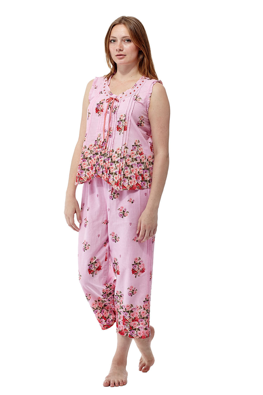 100% Cotton Sleeveless Floral Print Pajama Set for Women - Soft & Breathable Sleepwear for Summer Nights, Lounge Wear, and Relaxing at Home