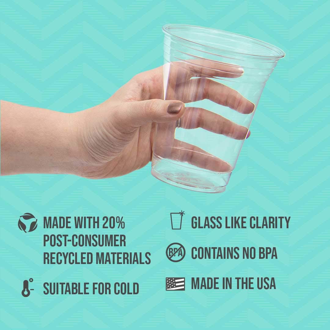 SOLO Clear Recycled Plastic Party Cups 18 Oz (184 Count) - Eco-Friendly Disposable Cups for Parties, Events & Gatherings
