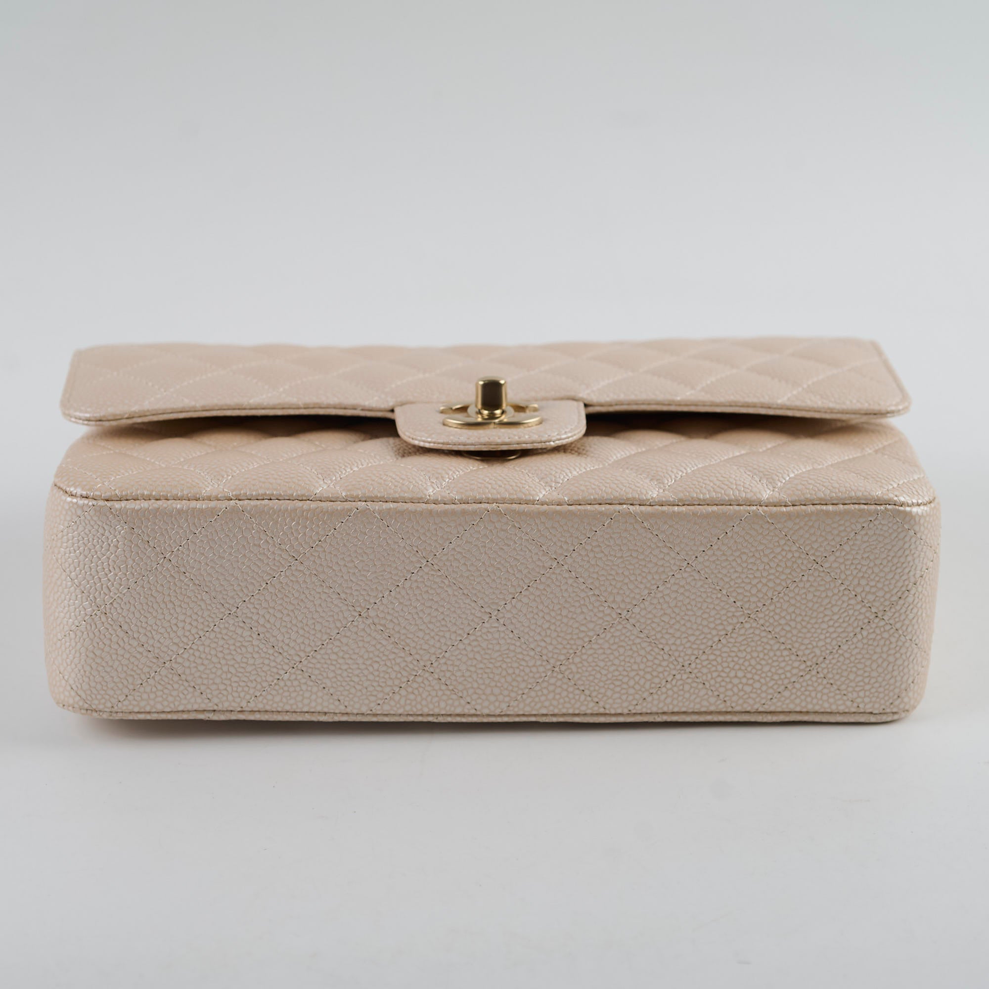 Chanel 12P Classic Flap Medium/Large M/L Pearly Beige Caviar Leather Bag (16 Series) - Luxury Designer Handbag for Women, Perfect for Evening Parties & Special Occasions