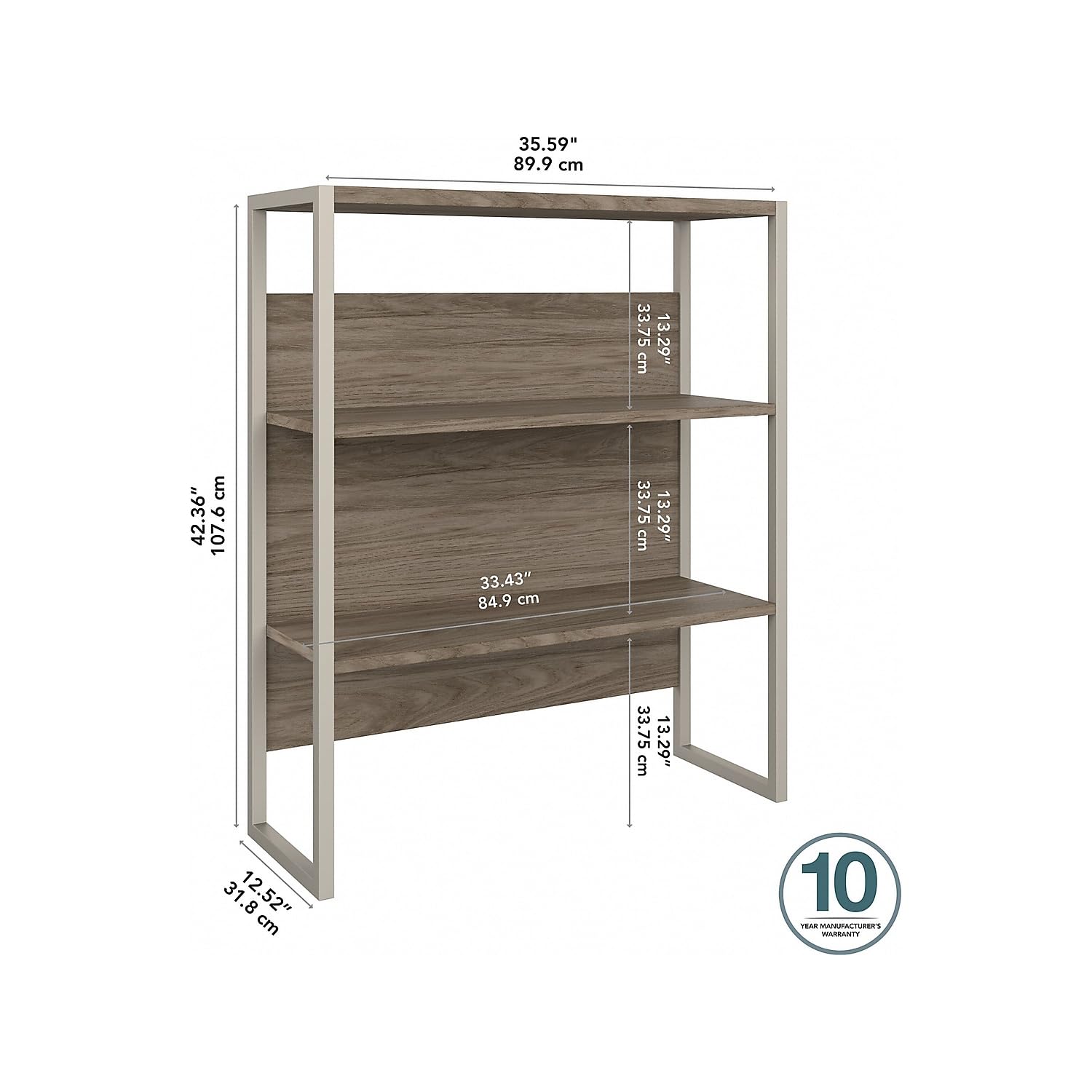 Bush Business Furniture Hybrid 36W Bookcase Hutch in Modern Hickory - Stylish Office Storage Solution for Home & Workspace Organization