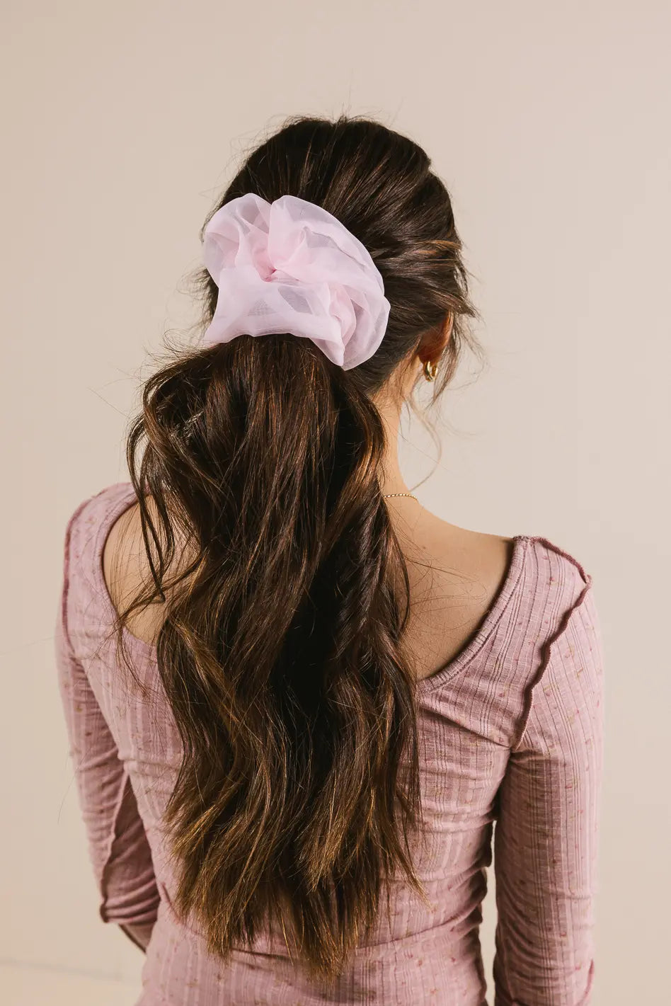Pink Organza Oversized Scrunchie Hair Tie - Elegant Hair Accessory for Women, Girls, Parties & Weddings