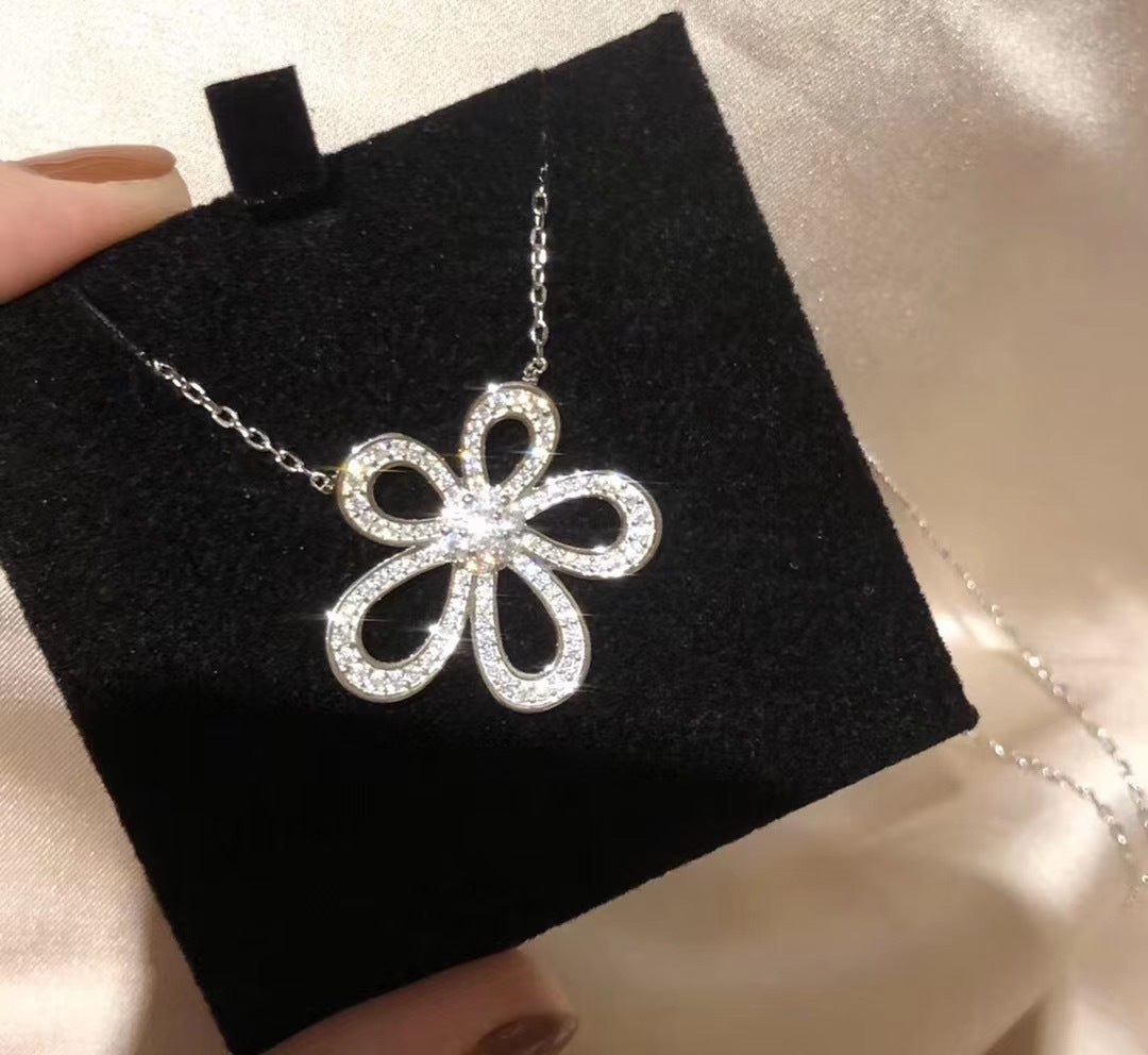 S925 Sterling Silver Five Petal Jewelry Set - Elegant Necklace, Earrings & Ring Set for Women - Perfect for Weddings, Parties & Special Occasions