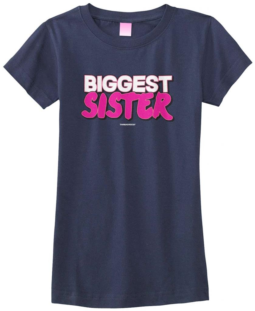 Threadrock Big Girls' Biggest Sister Fitted T-Shirt - Comfortable & Stylish Cotton Tee for Sisters - Perfect for Family Outings, Sibling Photos & Casual Wear