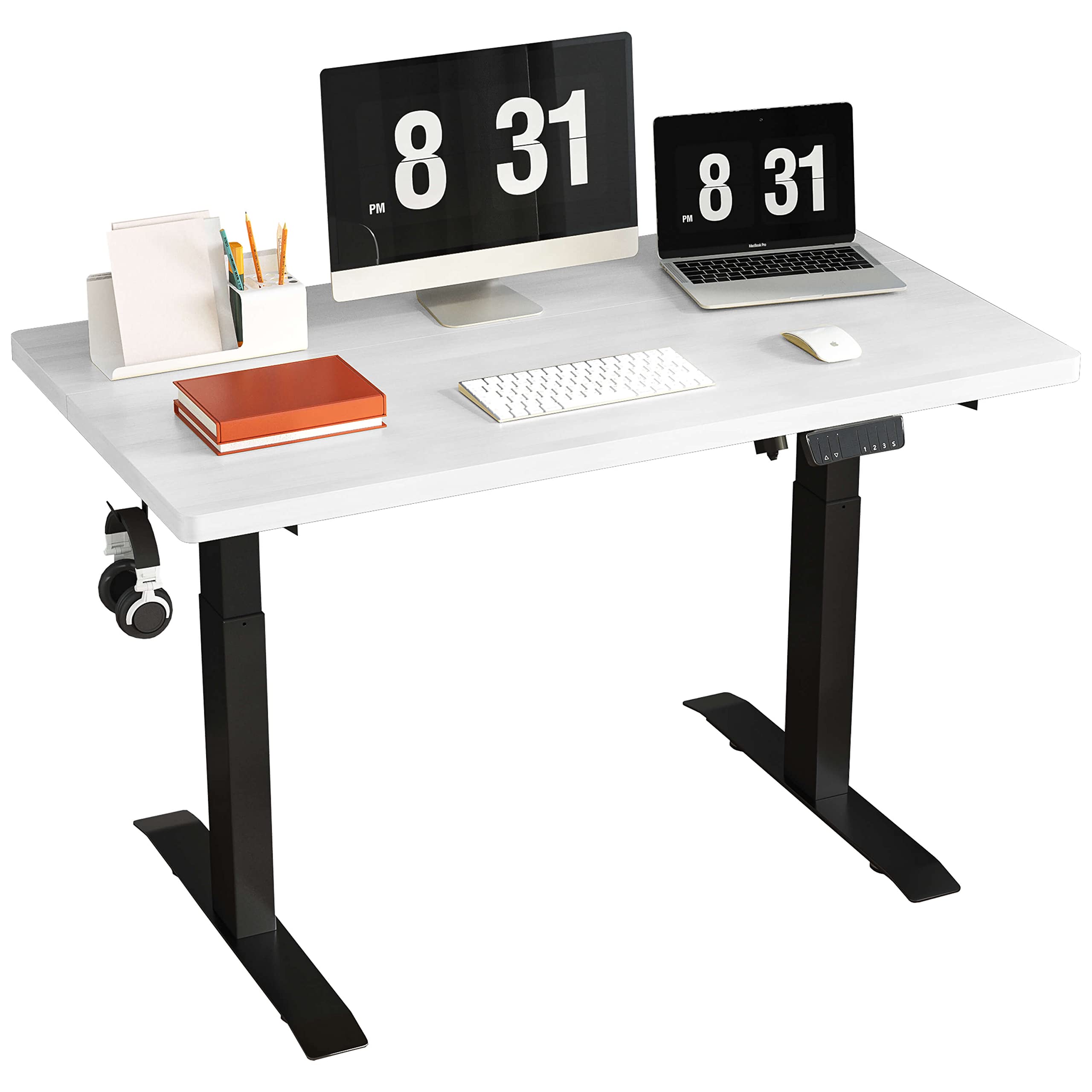IYEE NATURE Electric Standing Desk 40 x 24 Inches - Adjustable Height Ergonomic Home Office Desk with Splice Board (Black Frame, White Top) | Perfect for Remote Work, Gaming Setup & Small Workspaces