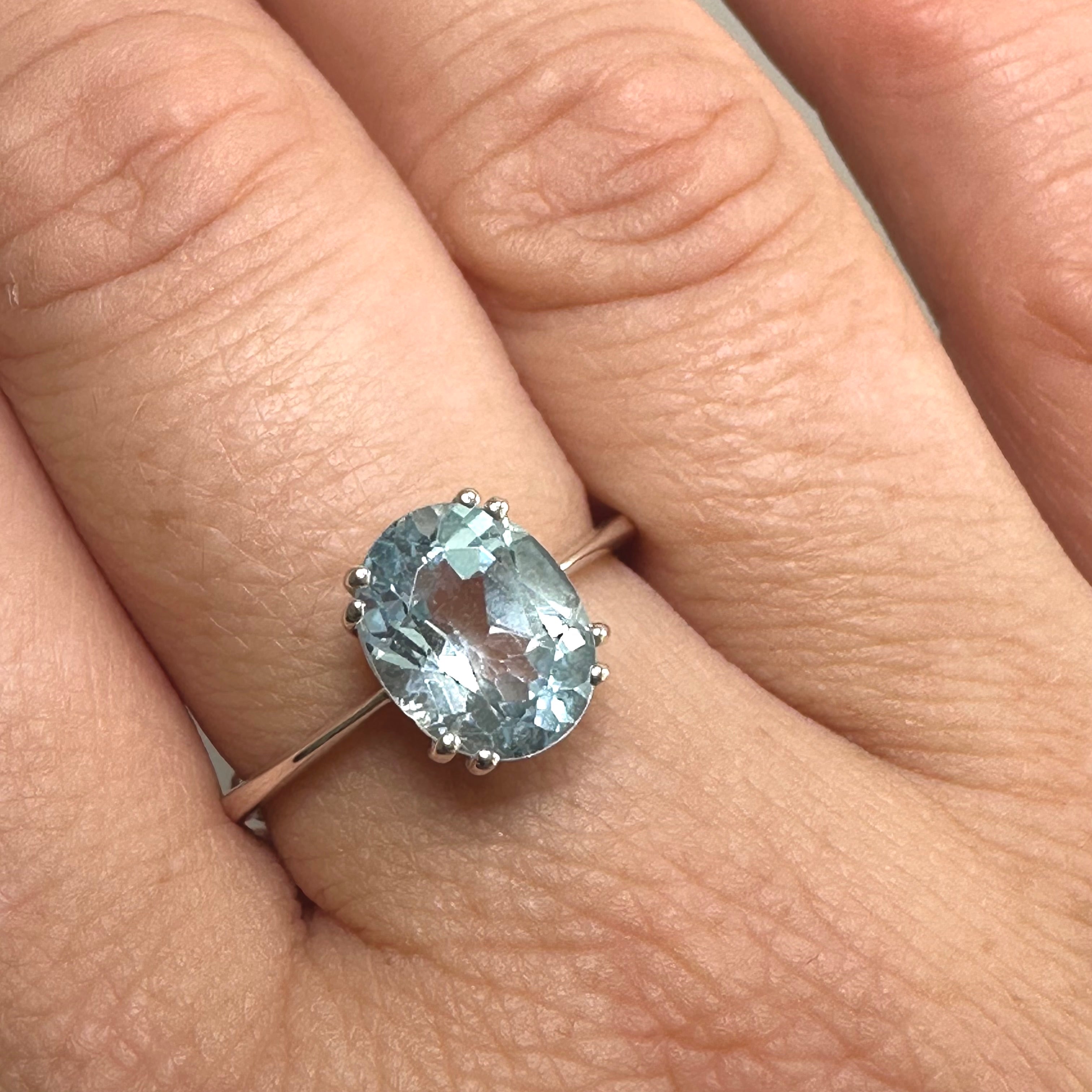Blue Topaz Oval Faceted Solitaire Ring 925 Sterling Silver - Elegant Birthstone Jewelry for Women, Perfect for Engagement, Anniversary & Special Occasions