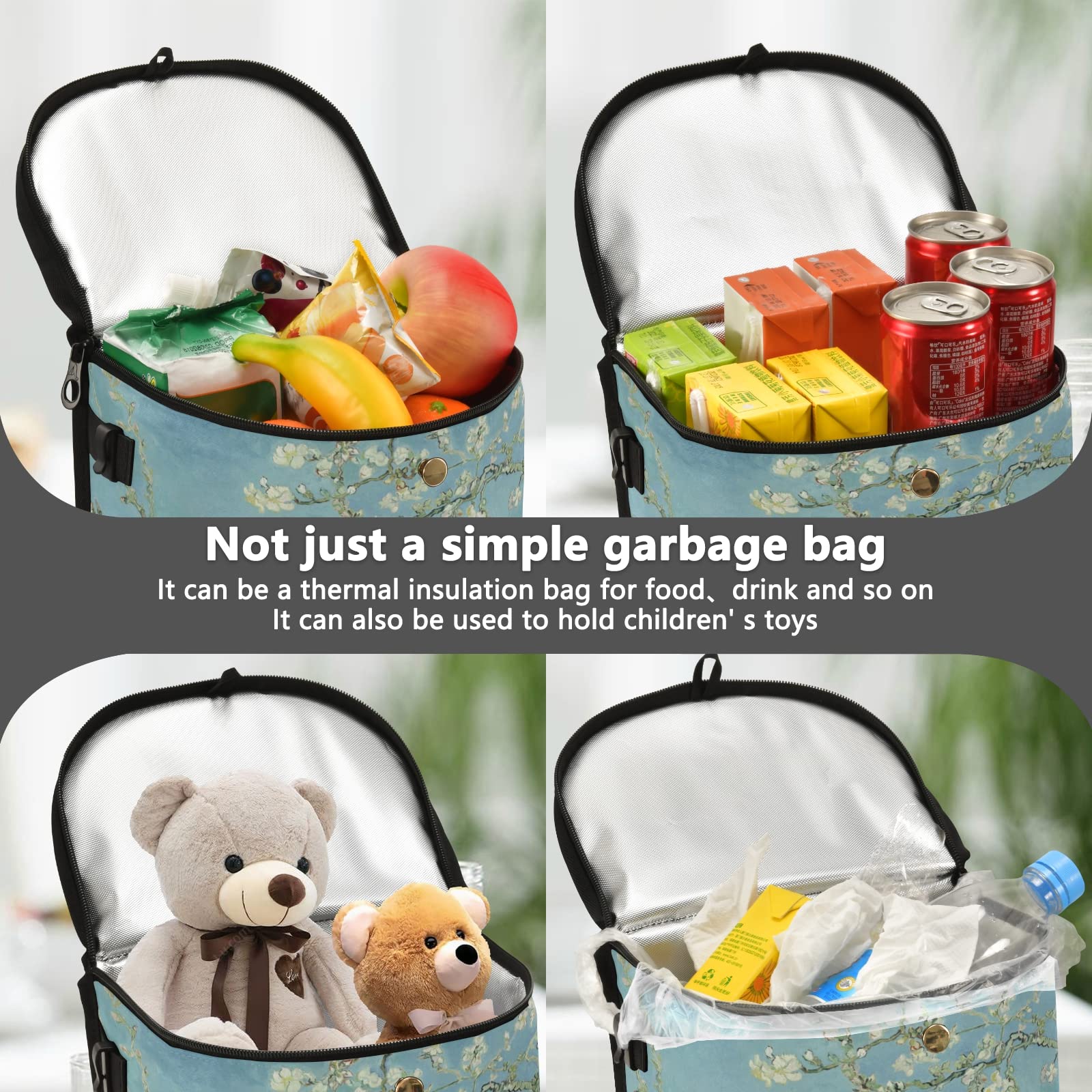 Senya Car Trash Can - Leak-Proof Van Gogh Almond Blossom Design Hanging Car Garbage Bin, Auto Waste Basket for Sedan SUV Van Interior Organizer | Perfect for Road Trips, Commuting & Keeping Your Vehicle Clean