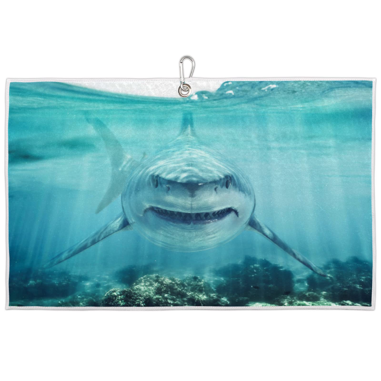 **Pardick Ocean Sea Shark Microfiber Golf Towel – Super Absorbent, Quick-Dry, with Clip – 24 x 15 Inch – Perfect for Golf Bags, Beach, Gym & Outdoor Sports – Great Gift for Golf Fans**