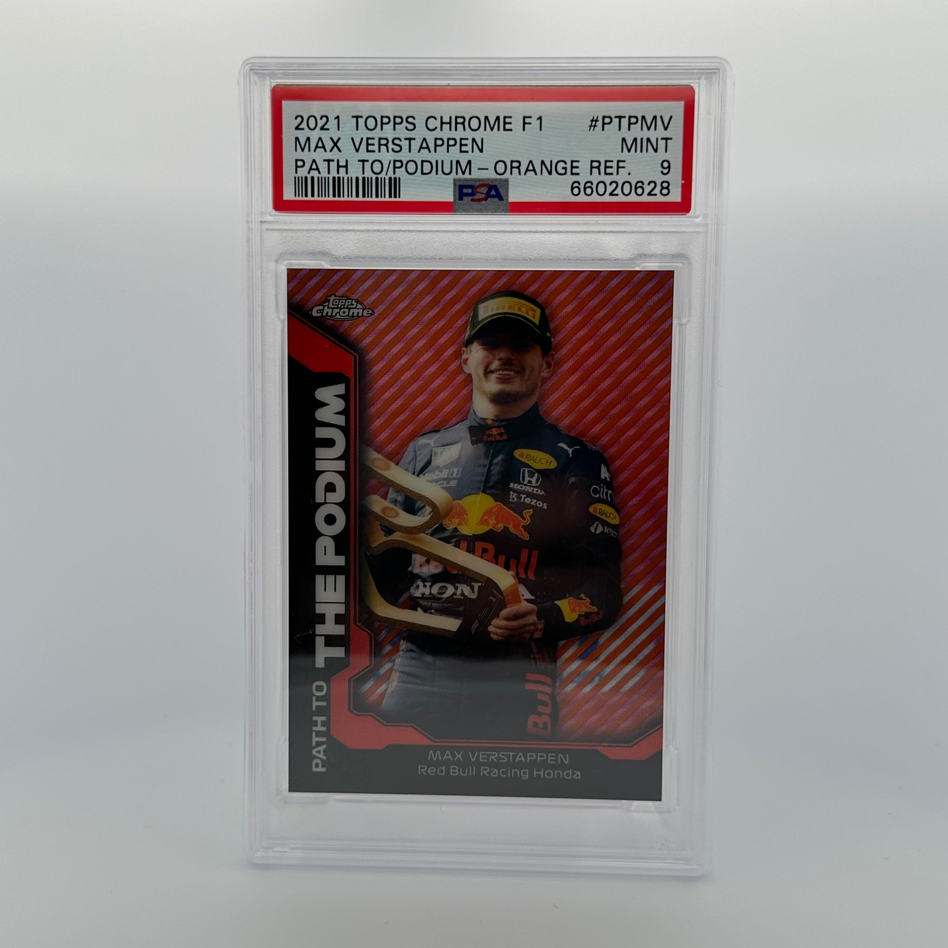PSA 9 Graded 07/25 MAX VERSTAPPEN #PTPMV PATH TO THE PODIUM ORANGE REFRACTOR Trading Card - Perfect for F1 Collectors, Racing Fans, and Sports Memorabilia Enthusiasts