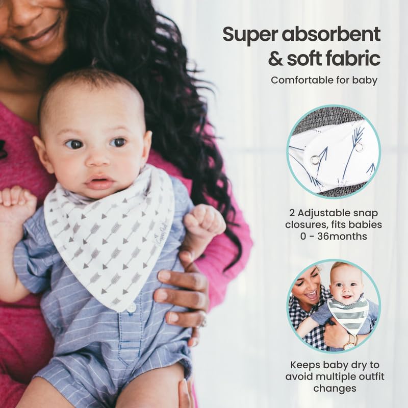 Copper Pearl Baby Bandana Bibs - 4 Pack Soft Cotton Drool Bibs for Boys & Girls | Adjustable Newborn to Toddler Bibs for Teething & Drooling | Absorbent White Basics for Feeding, Playtime & Outfits
