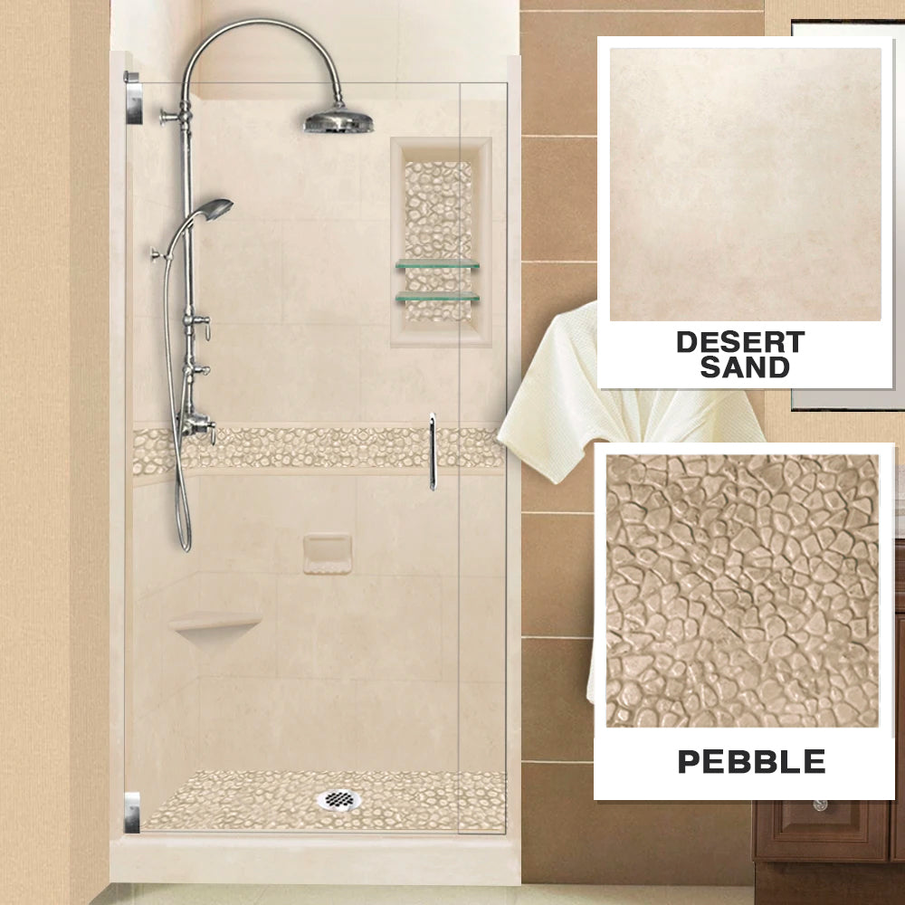 Alcove Desert Sand Sistine Stone & Pebble Stone Shower Wall Accent Kit - DIY Shower Remodel for Bathroom Renovation, Perfect for Spa-Like Shower Experience and Home Improvement Projects