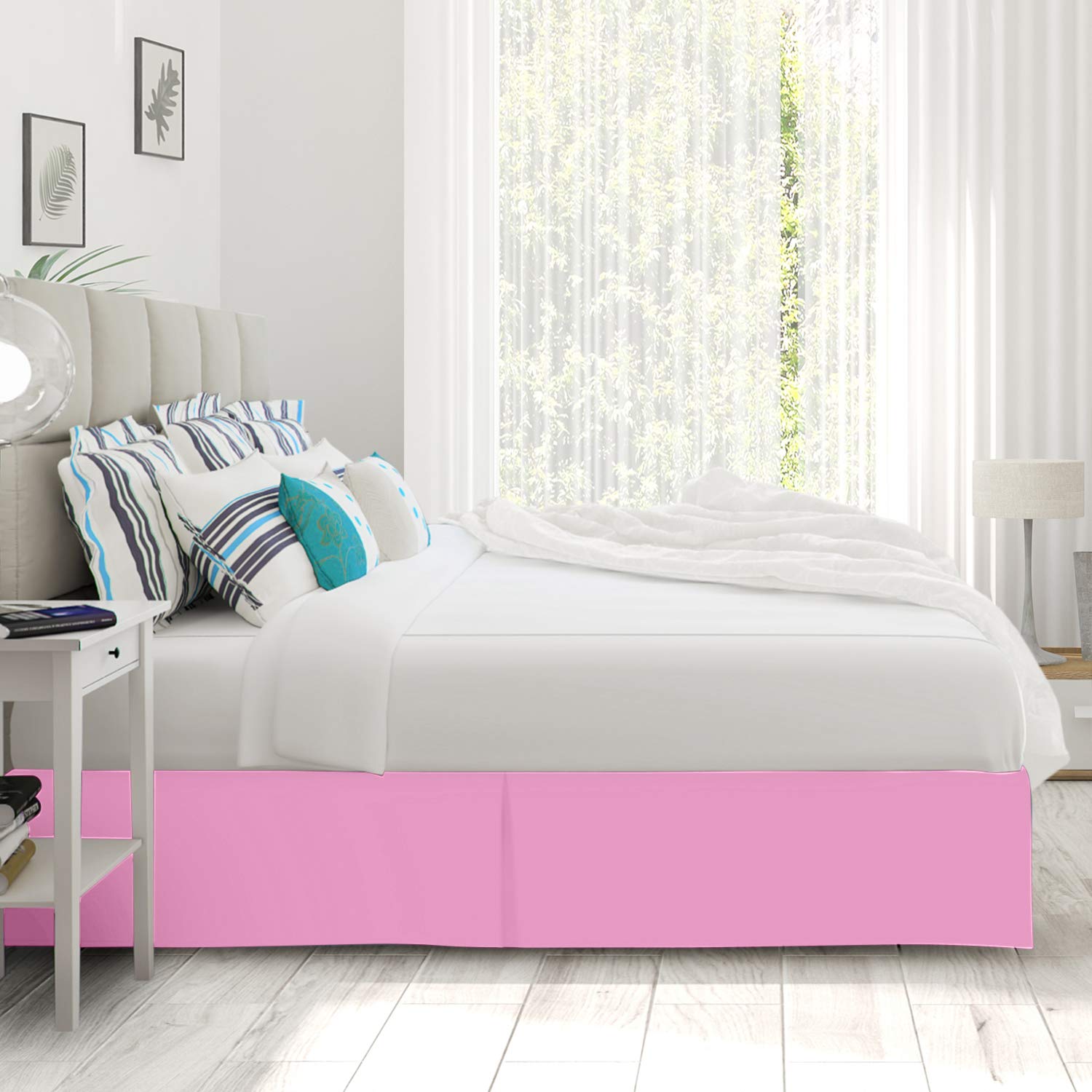 600 Thread Count Pure Cotton Pleated Bed Skirt - Full/XL Size Split Corner Box Pleat Design - 18 Inch Drop Length - Soft Pink Bedding Accent for Elegant Bedroom Decor | Perfect for Guest Rooms, Master Bedrooms & Luxury Hotels
