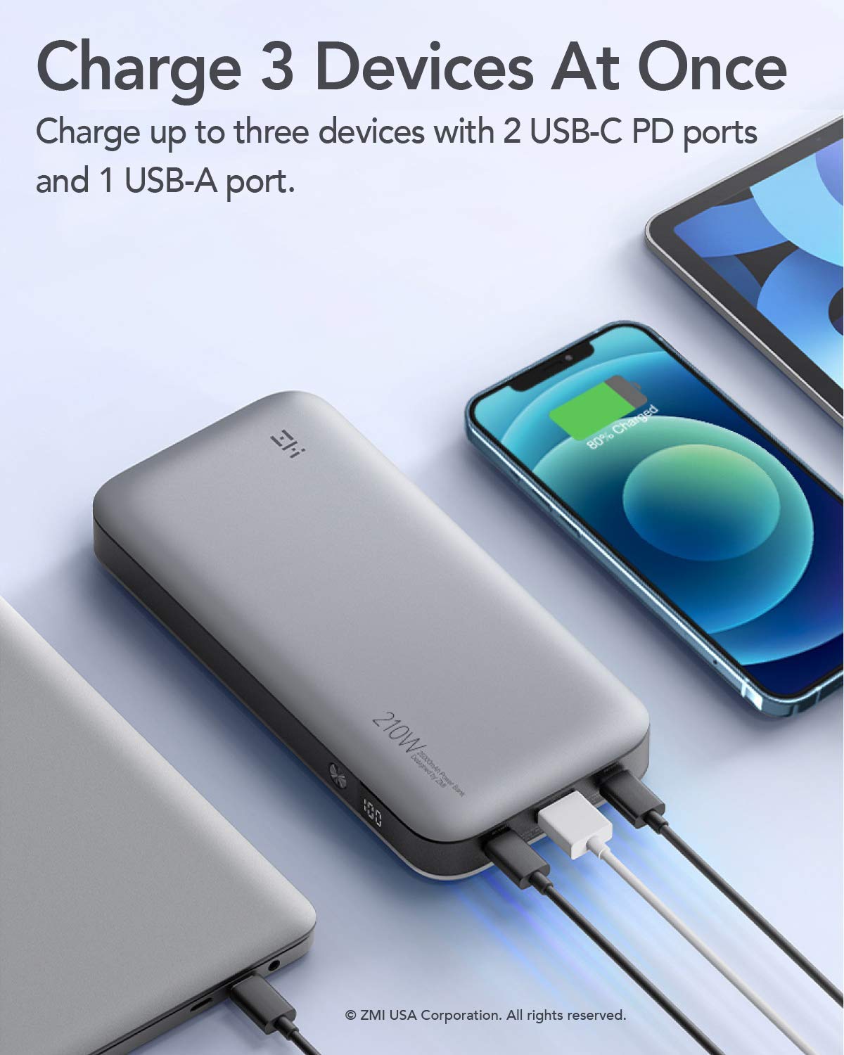 ZMI PowerPack No. 20 QB826G 25000mAh 100W PD Laptop Power Bank - Ultra High Capacity Portable Charger for MacBook Pro, Dell XPS, HP Spectre & USB-C Laptops | Travel, Business, Remote Work & Outdoor Charging Solution