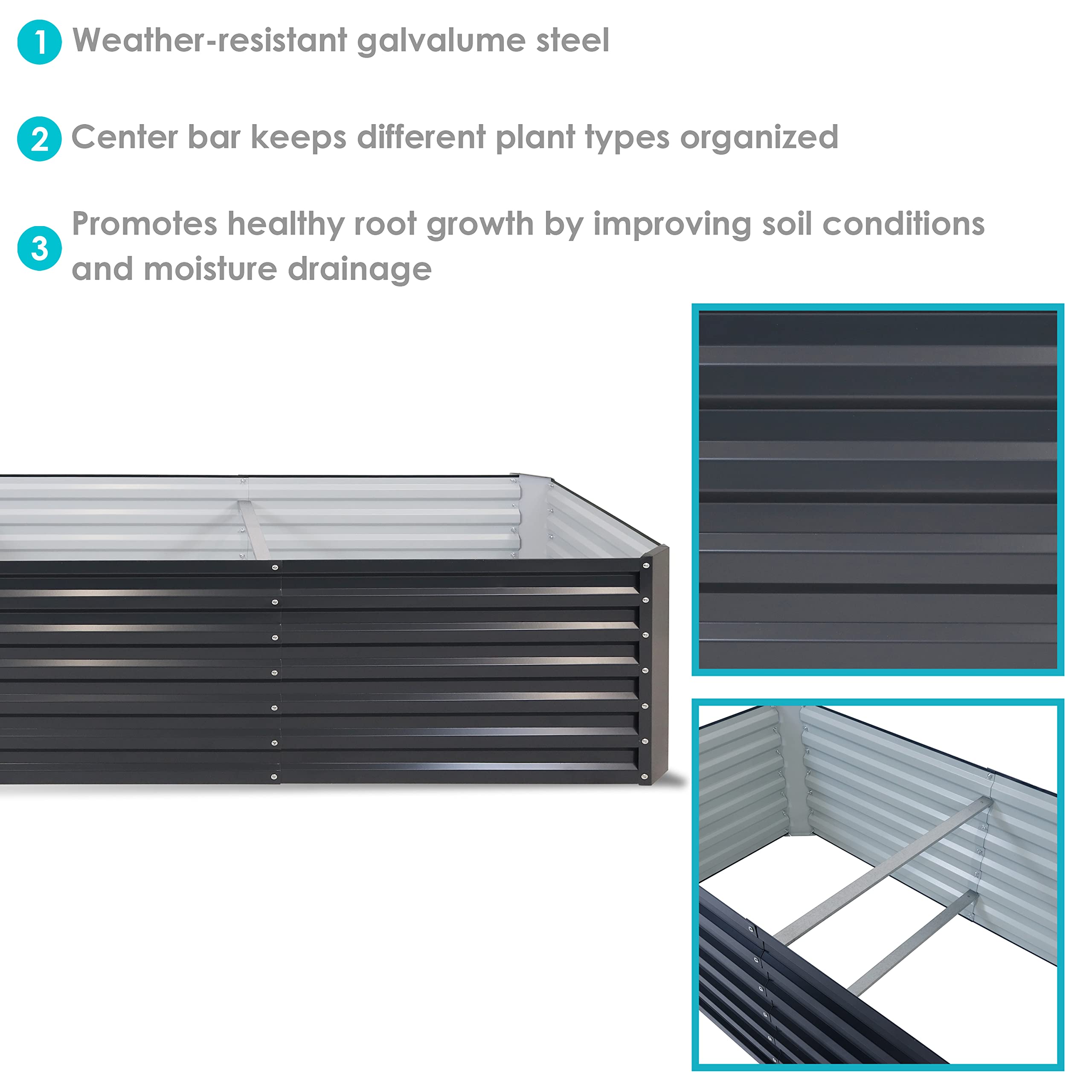 71-Inch Rectangular Raised Garden Bed Kit - Galvanized Steel Planter Box for Vegetables, Flowers & Herbs - Dark Gray Outdoor Gardening Solution for Backyard, Patio & Urban Farming