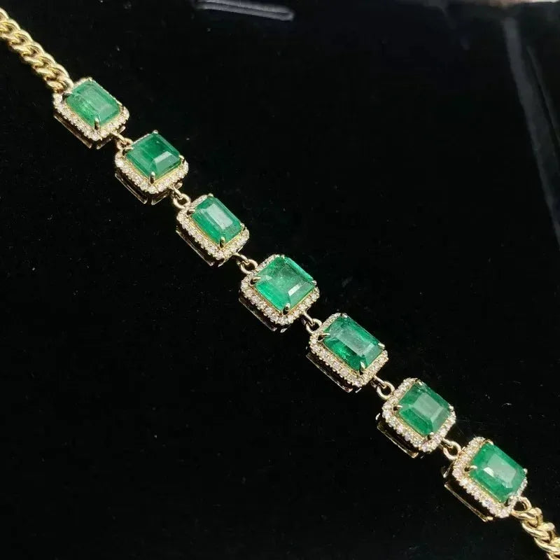 18K Yellow Gold 4.5ct Colombian Color Lab-Grown Emerald Bracelet - Custom Design Luxury Jewelry for Women, Anniversary Gift, Party & Wedding Accessories