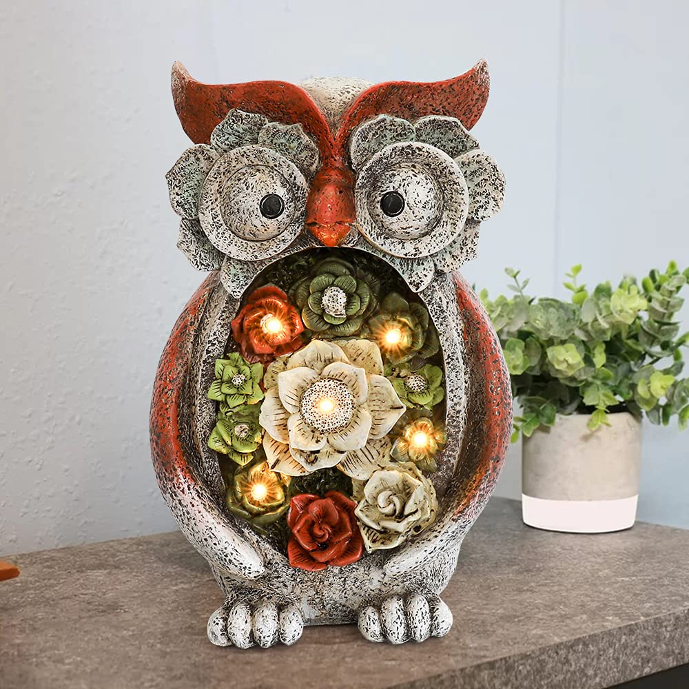 Solar Powered Owl Figurine - 5 LED Light Garden Statue, Resin Animal Sculpture for Outdoor Patio, Lawn & Yard Decor | Perfect for Nighttime Garden Illumination & Wildlife-Themed Decorations