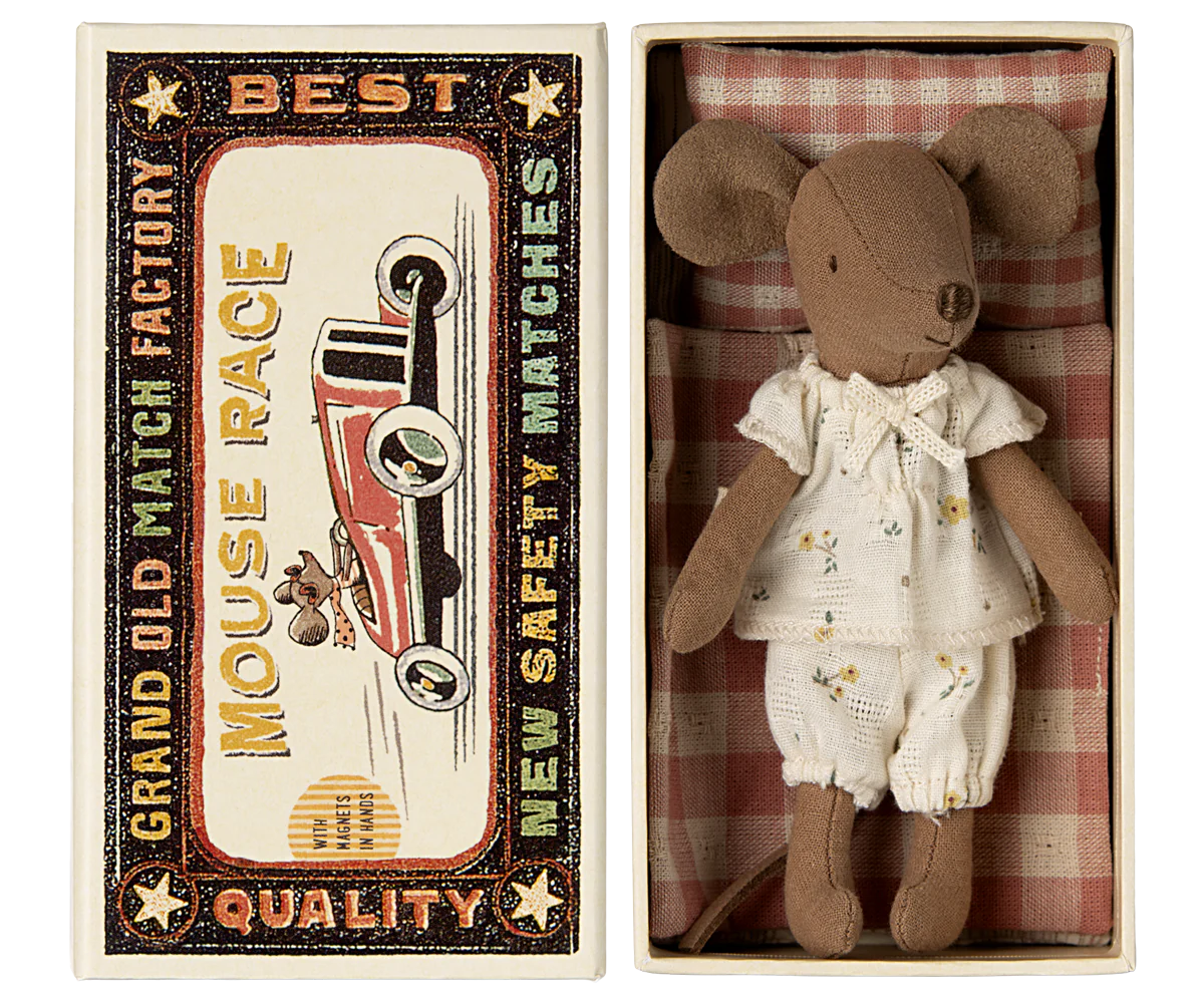 Big Sister Mouse in Matchbox Pajamas - Cute Plush Toy for Kids' Bedtime, Nursery Decor & Gift Giving