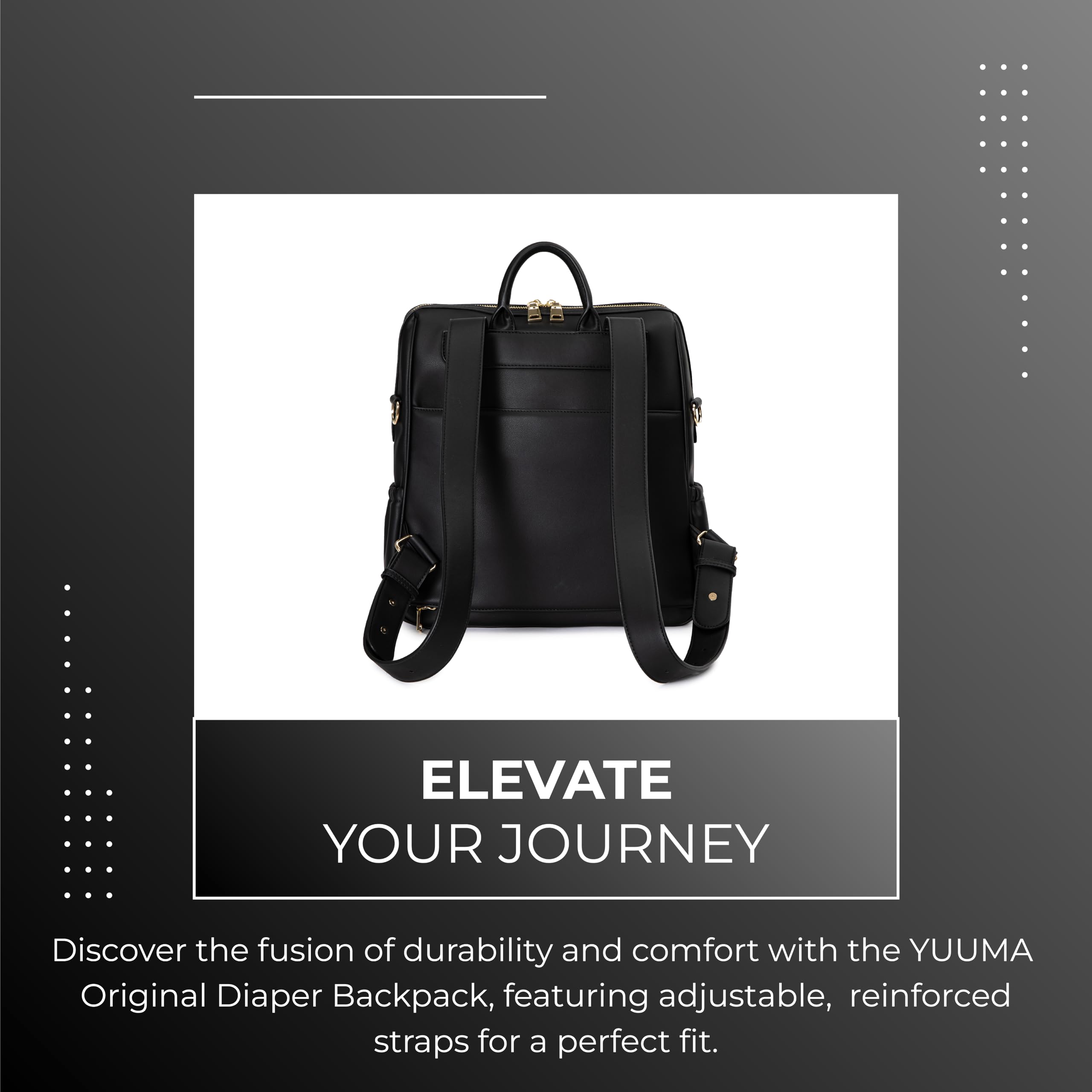 Vegan Leather Diaper Backpack for Women & Men - Waterproof Baby Bag with Gold Zipper, Multiple Pockets & Easy-Clean Nylon Interior - Stylish Onyx Black Diaper Backpack for Travel, Daycare & Parenting On-The-Go