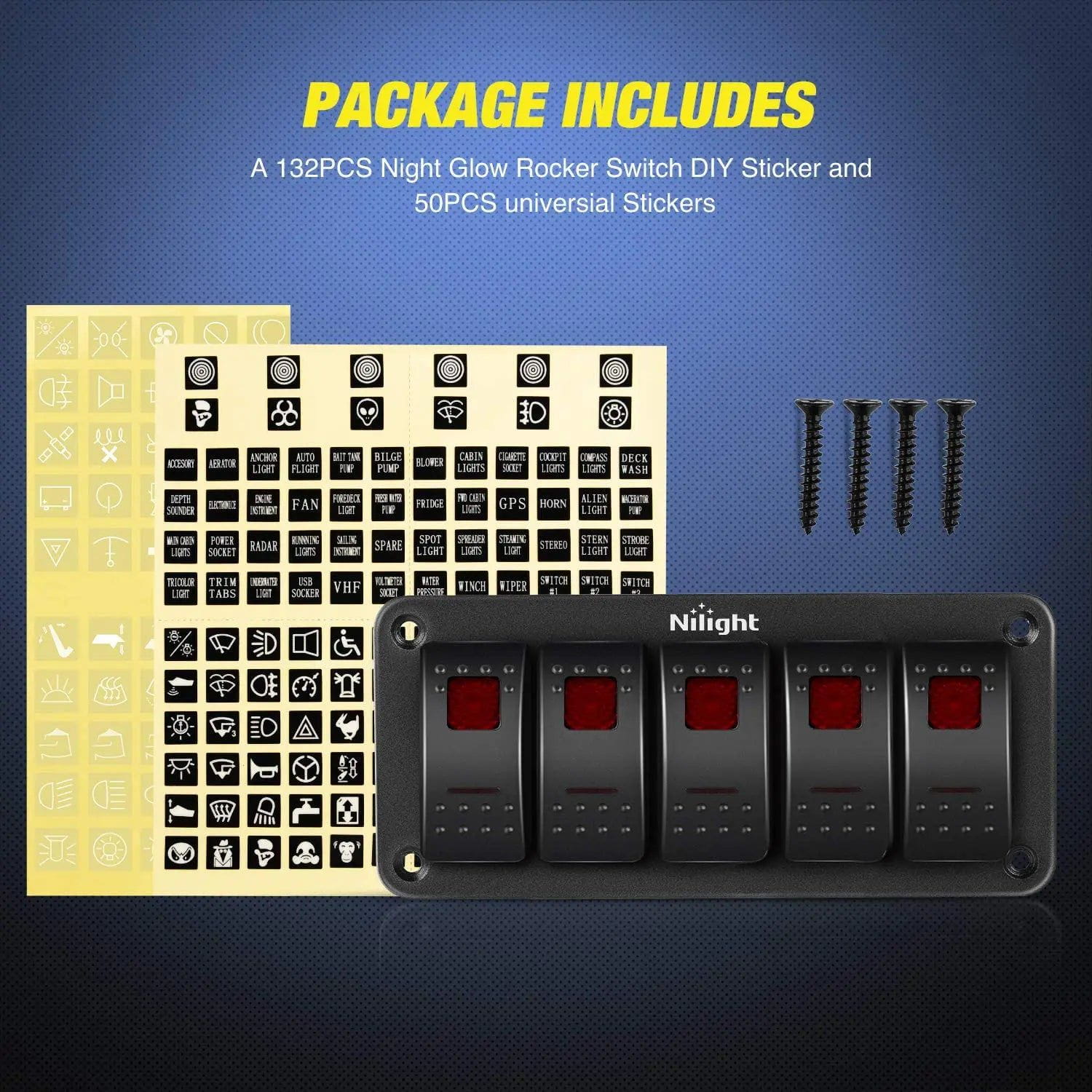 5 Gang Aluminum 5 Pin ON/Off Red Rocker Switch Panel - Heavy Duty Marine Grade Waterproof Toggle for Boat, RV, Truck & Industrial Control Panel