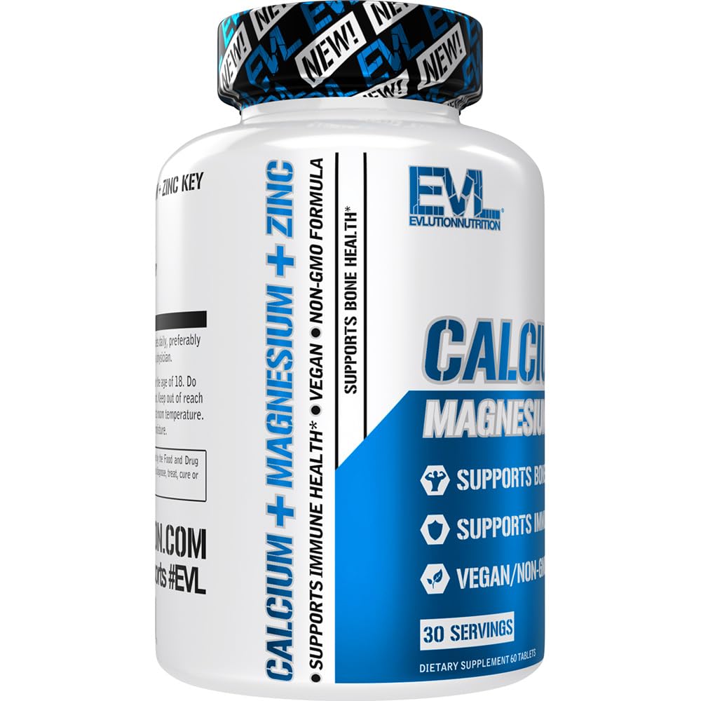 EVLution Nutrition Calcium Magnesium Zinc Supplement - 60 Tablets for Bone Health, Muscle Support & Immune Boost - Ideal for Athletes & Active Lifestyles