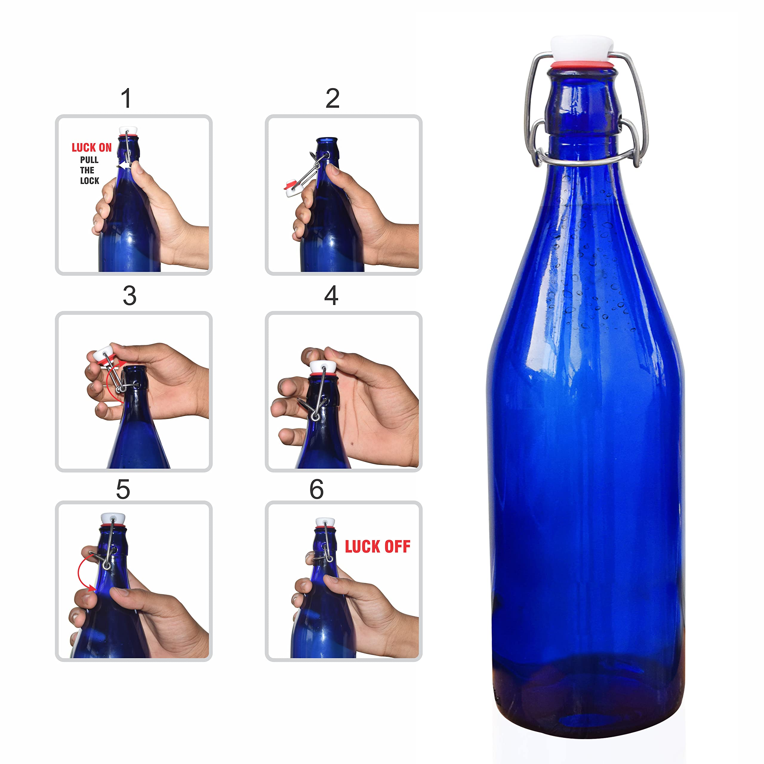 Pure Source India Glass Water Bottle - 1000ml (34oz) Airtight Leakproof BPA-Free Reusable Drinking Bottle - Blue - Perfect for Gym, Hiking, Office & Travel Hydration