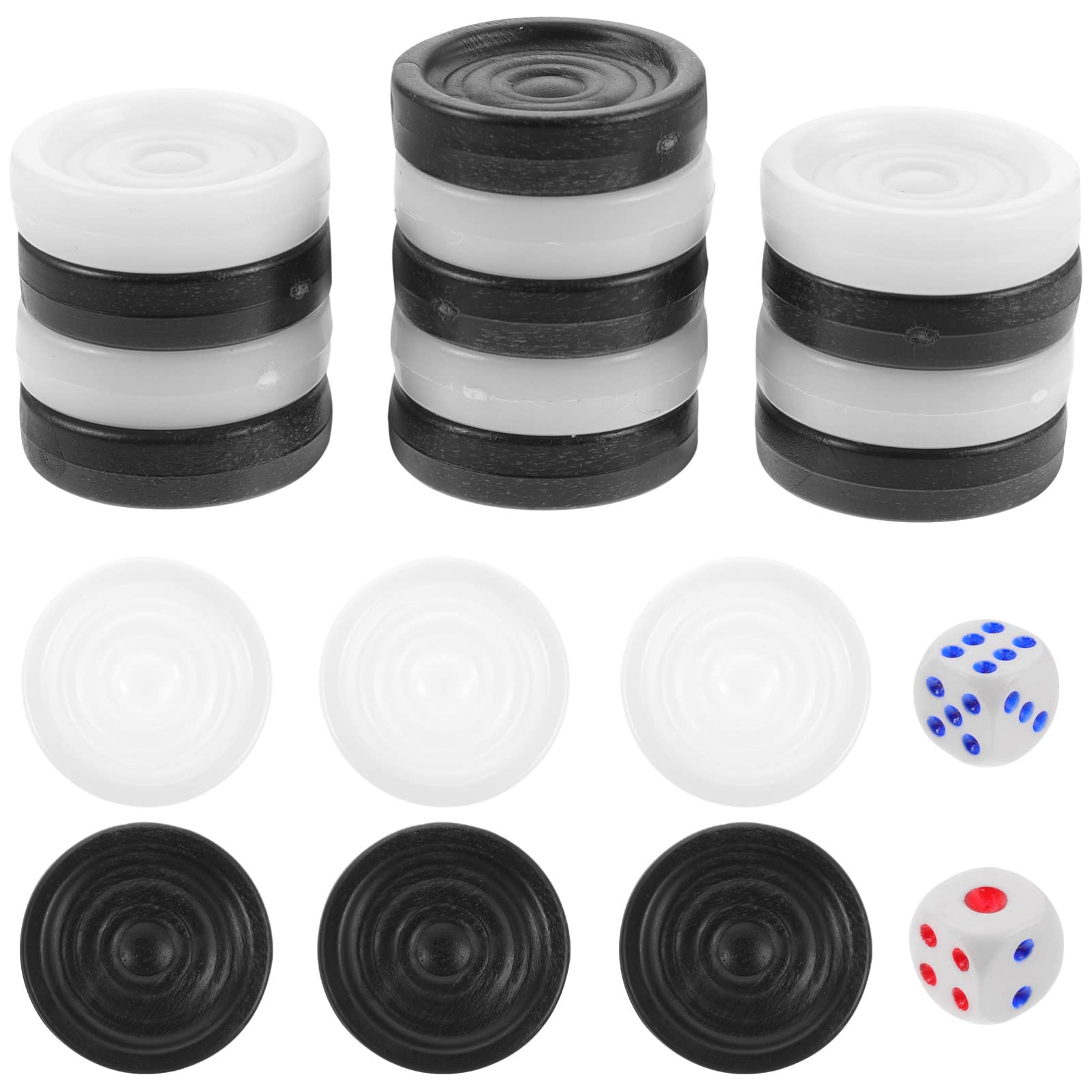 Jojofuny Backgammon & Checkers Replacement Pieces - 32pc Plastic Black & White Game Chips for Board Games - Perfect for Checkers, Backgammon, and Tabletop Game Nights with Family & Friends