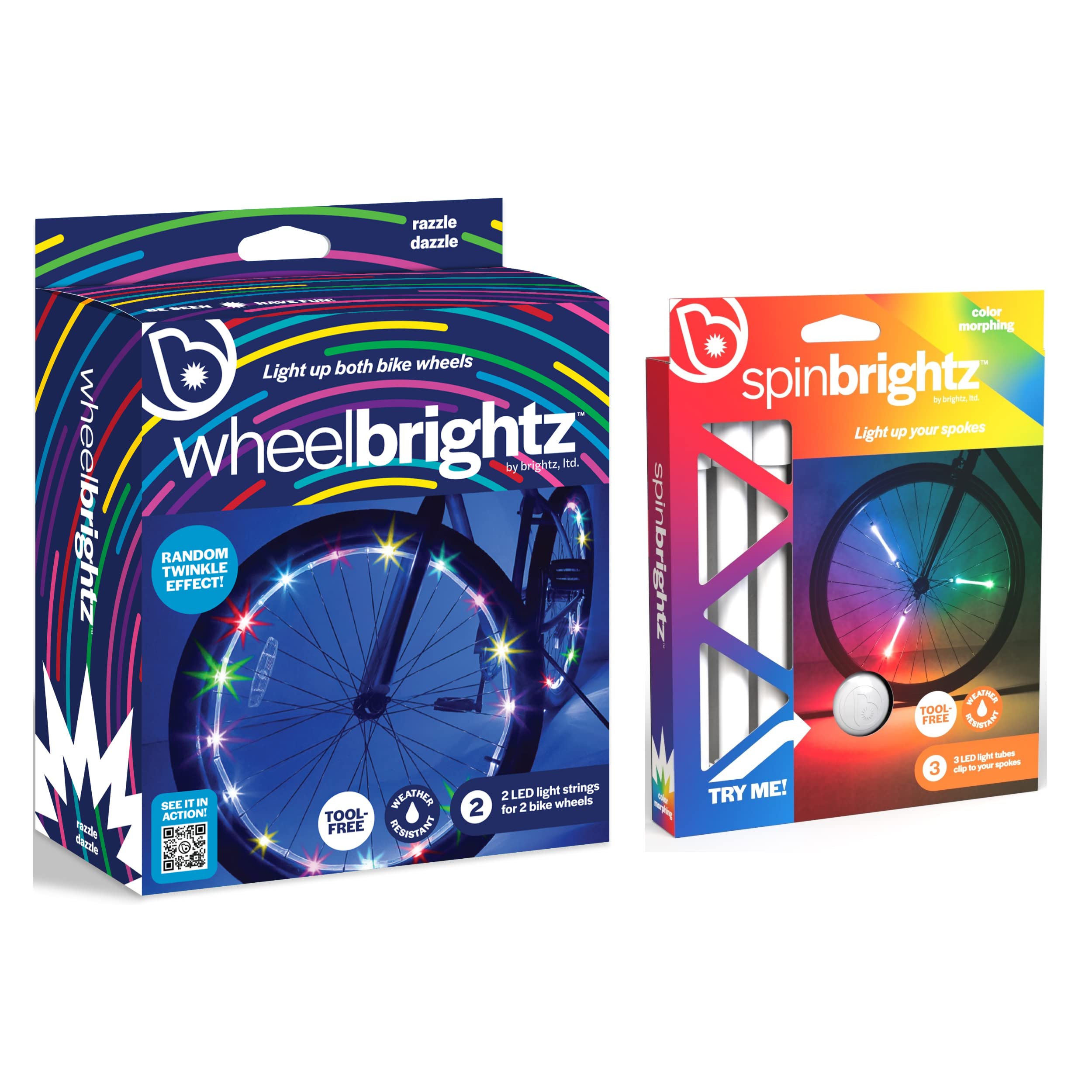 Brightz LED Bike Wheel Lights & Spoke Light Tubes Combo - 3 Pack Waterproof Bicycle Wheel Lights for Night Riding Safety - Perfect for Cycling, Commuting, and Outdoor Adventures
