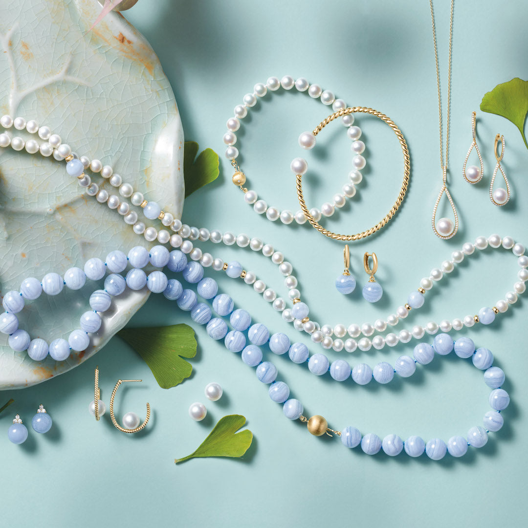 Elegant Pearl & Blue Lace Agate Rope Necklace for Women - Handmade Boho Chic Jewelry - Perfect for Weddings, Parties & Everyday Wear