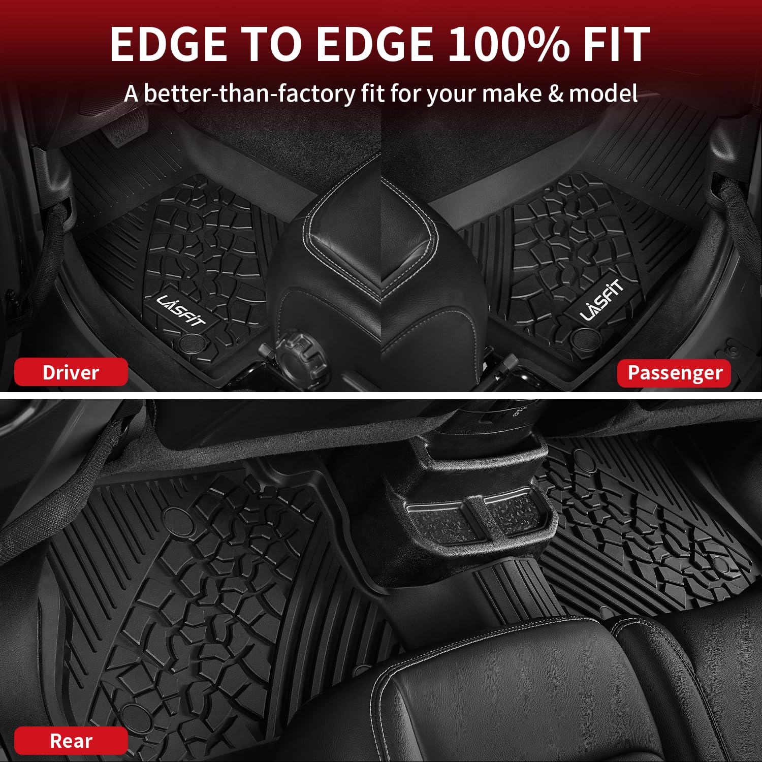 LASFIT All-Weather TPE Floor Mats & Trunk Liner for Jeep Wrangler JL 2018-2025 (4-Door, Flat Load Floor, No Subwoofer) - Durable, Custom Fit, Non-Slip Protection - Perfect for Off-Roading, Camping & Daily Driving
