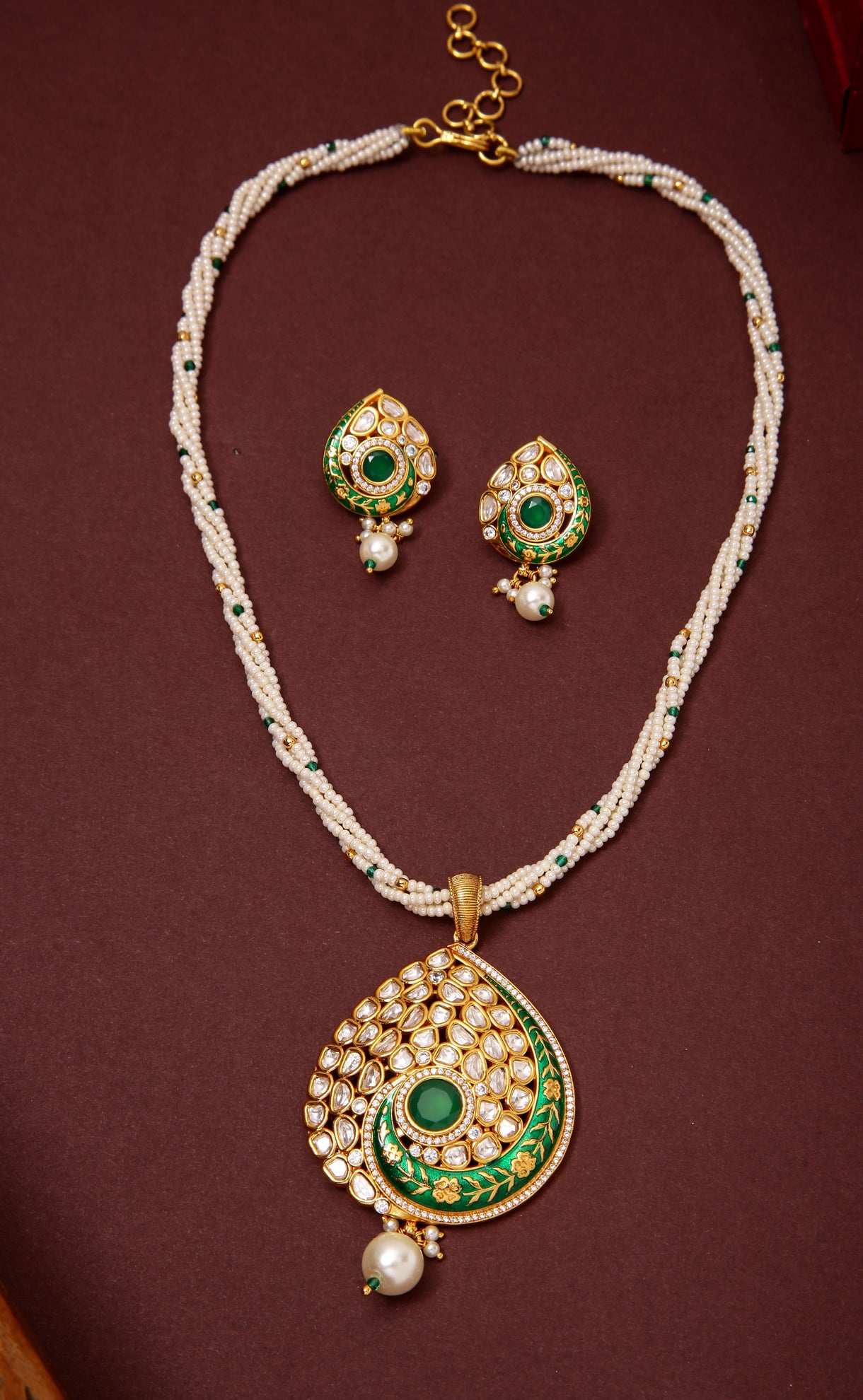 Exquisite Gold Plated Royal Kundan Pendant Necklace Set (D1187) - Perfect for Weddings, Parties & Special Occasions