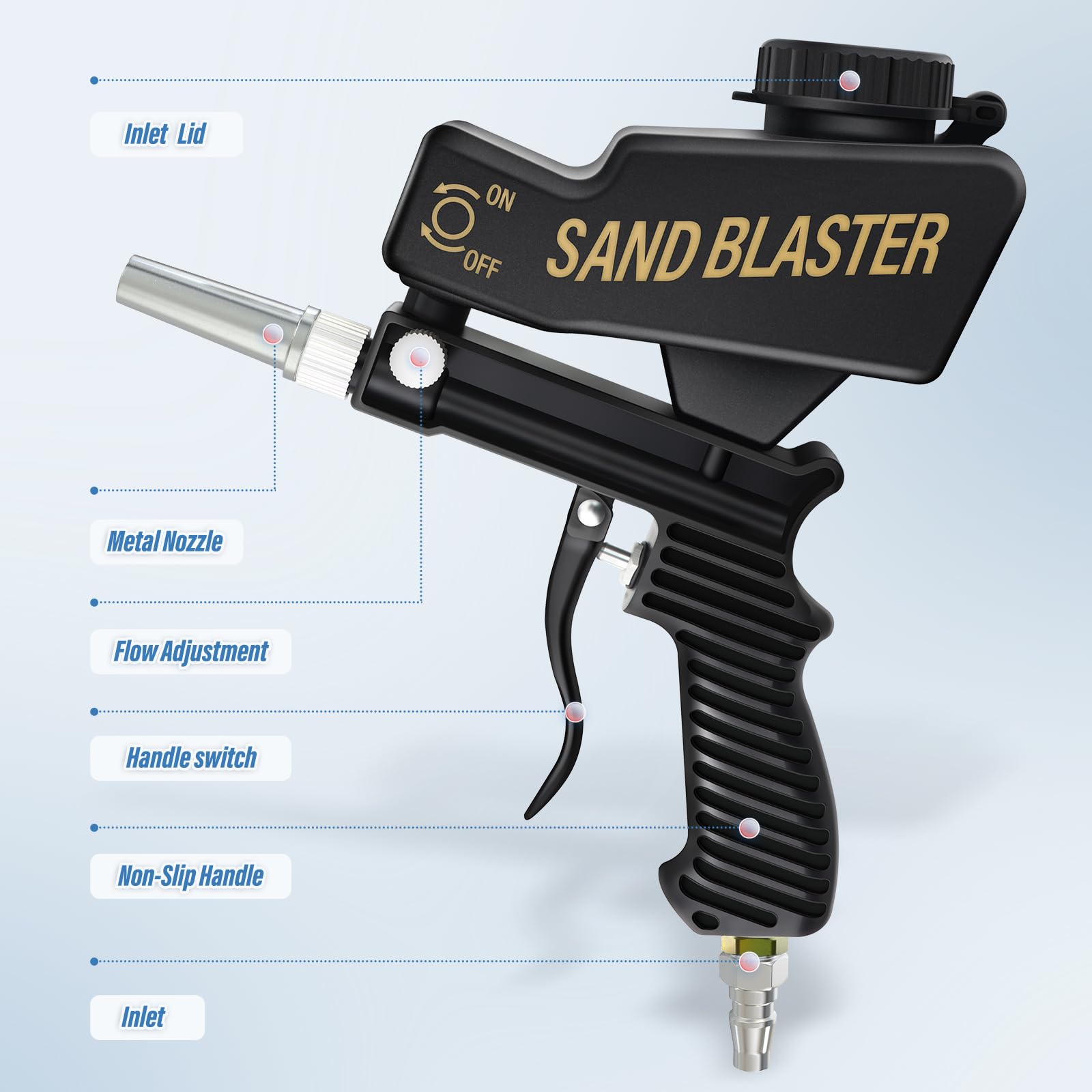 Portable Air Sand Blaster Gun Kit - Compact & Powerful for Paint, Rust, and Grime Removal from Metal & Wood | Perfect for DIY Auto Restoration, Metal Cleaning, and Wood Surface Prep