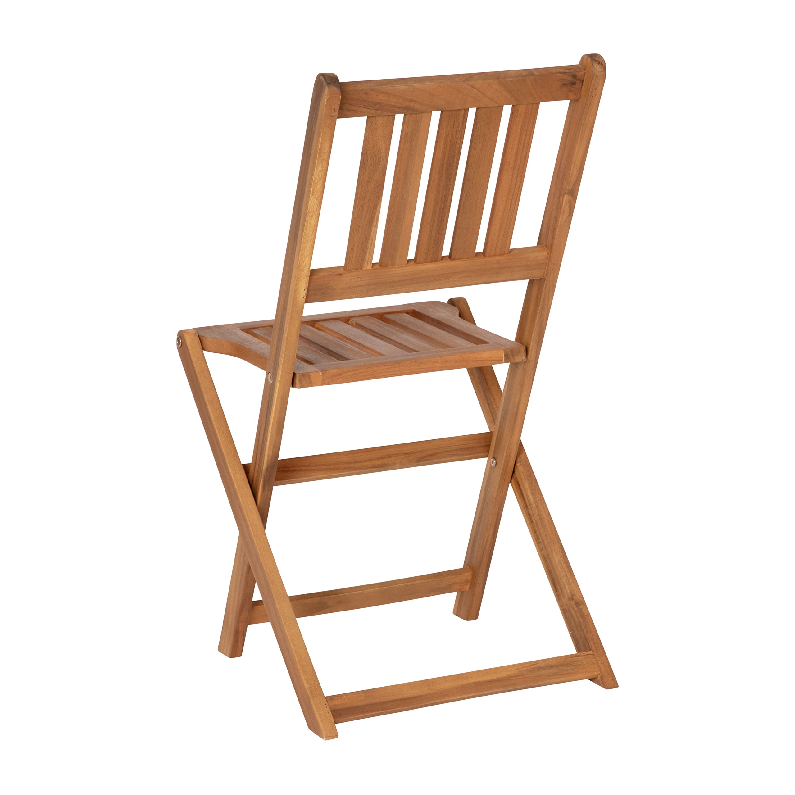 3 Piece Folding Patio Bistro Set - Natural Acacia Wood Round Table with 2 Chairs - Indoor/Outdoor Furniture for Garden, Balcony & Backyard - Slatted Tabletop & Seating - Perfect for Coffee, Dining & Relaxing