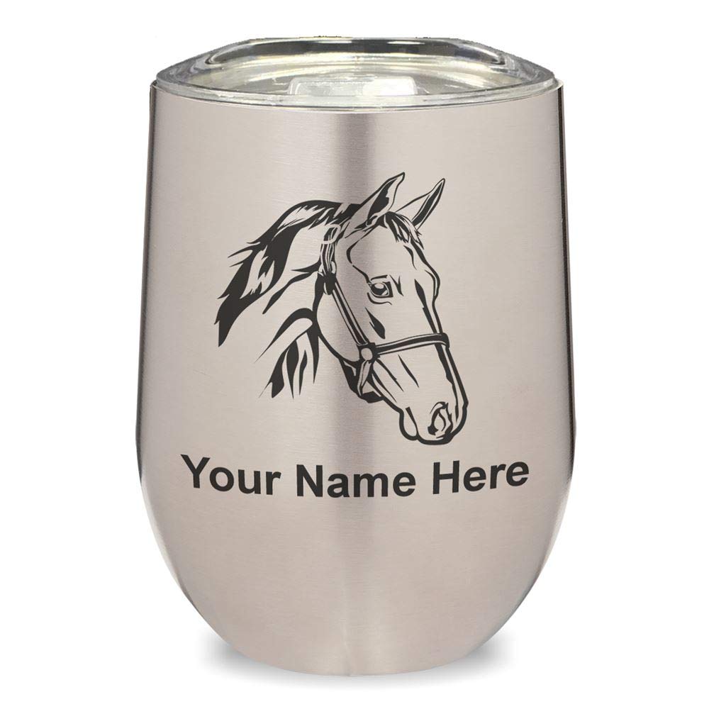 LaserGram Double Wall Insulated Stainless Steel Wine Tumbler with Horse Head Design - Personalized Engraved Gift for Wine Lovers - Perfect for Outdoor Picnics, Parties & Home Use