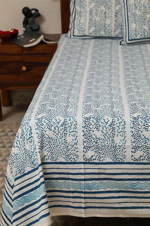 Handblock Printed Cotton Bedsheet - 'Ambar' by Sootisyahi | Premium 100% Cotton Bed Linens | Perfect for Bohemian & Eclectic Bedroom Decor
