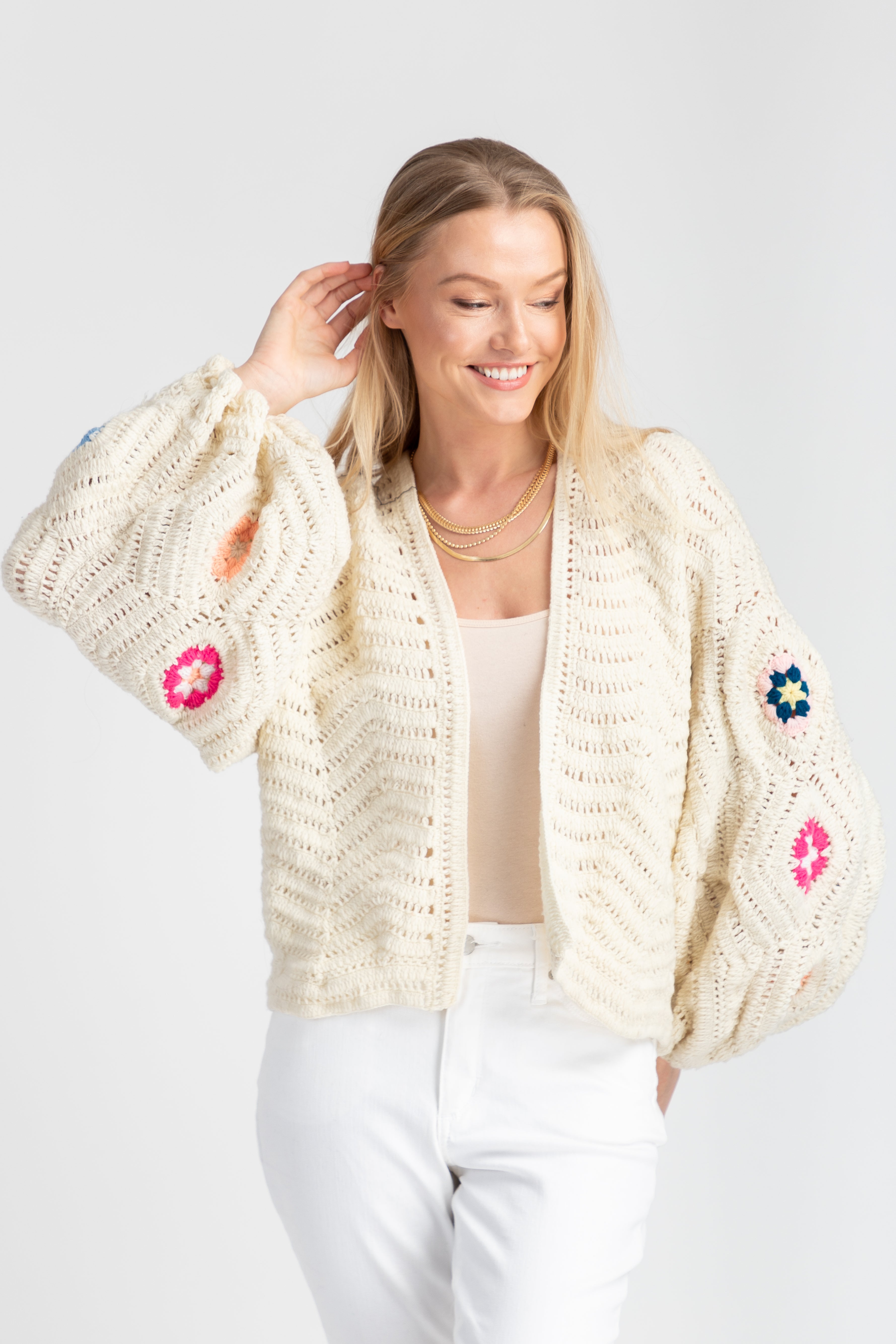 Crochet Knit Floral Cardigan for Women - Boho Lace Open Front Sweater - Lightweight Summer Cover Up for Beach, Vacation & Casual Outfits