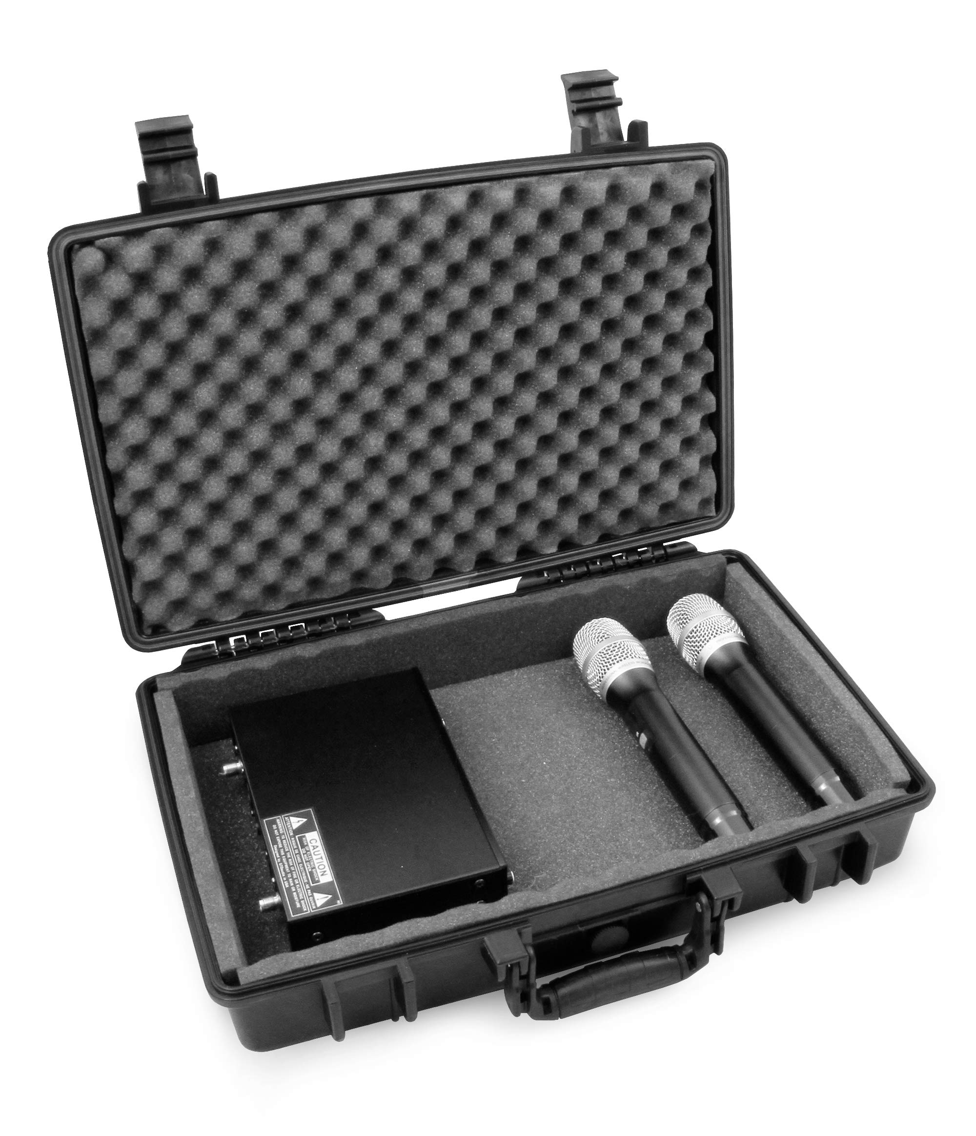 CASEMATIX Waterproof Wireless Microphone Hard Case - Compatible with Sennheiser, Shure, Audio-Technica, Nady, VocoPro, AKG Receiver & Transmitters - Perfect for UHF Headsets, Lavalier & Handheld Mics - Ideal for Studio, Stage & Outdoor Performances